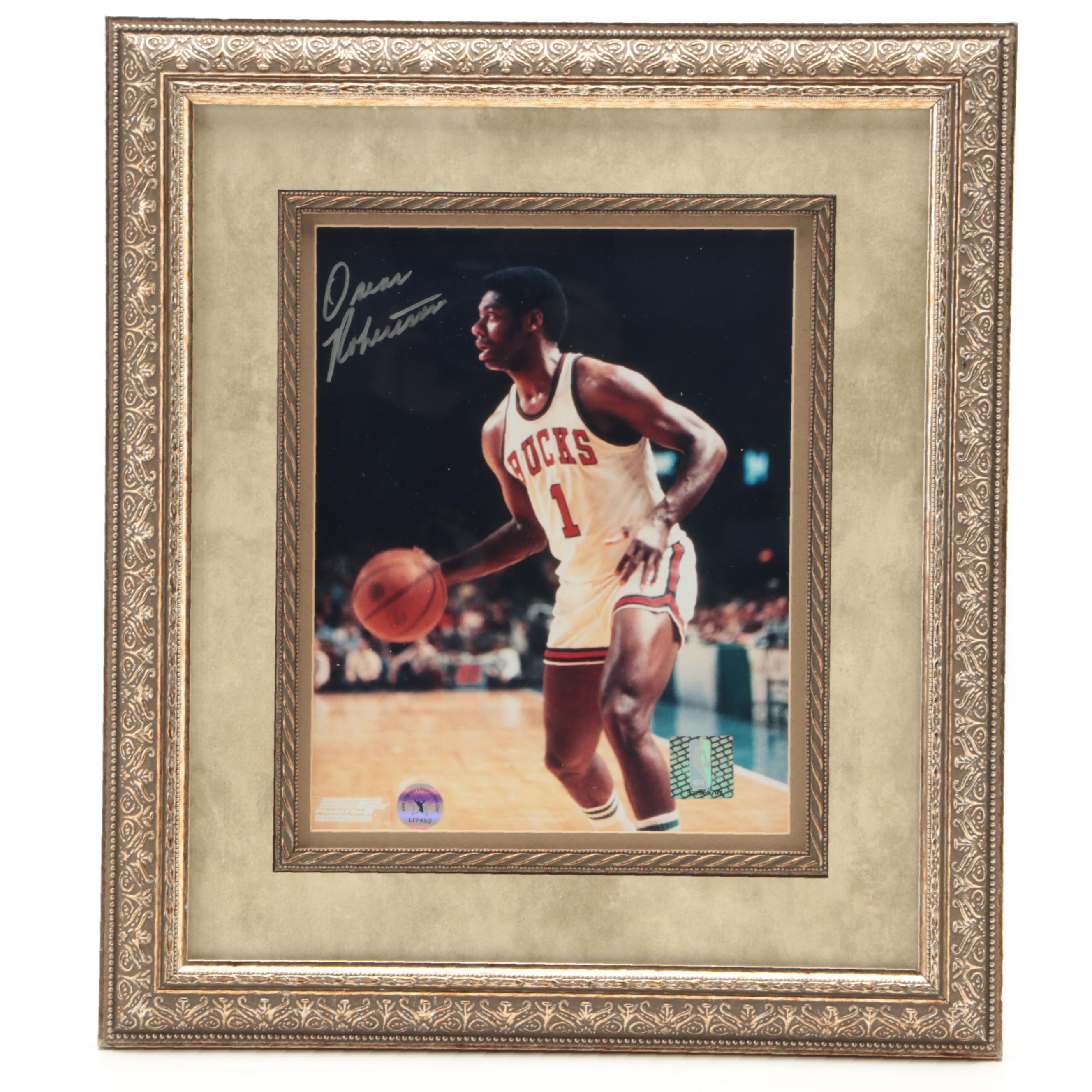 Oscar Robertson Signed Milwaukee Bucks Giclée in Mat Frame