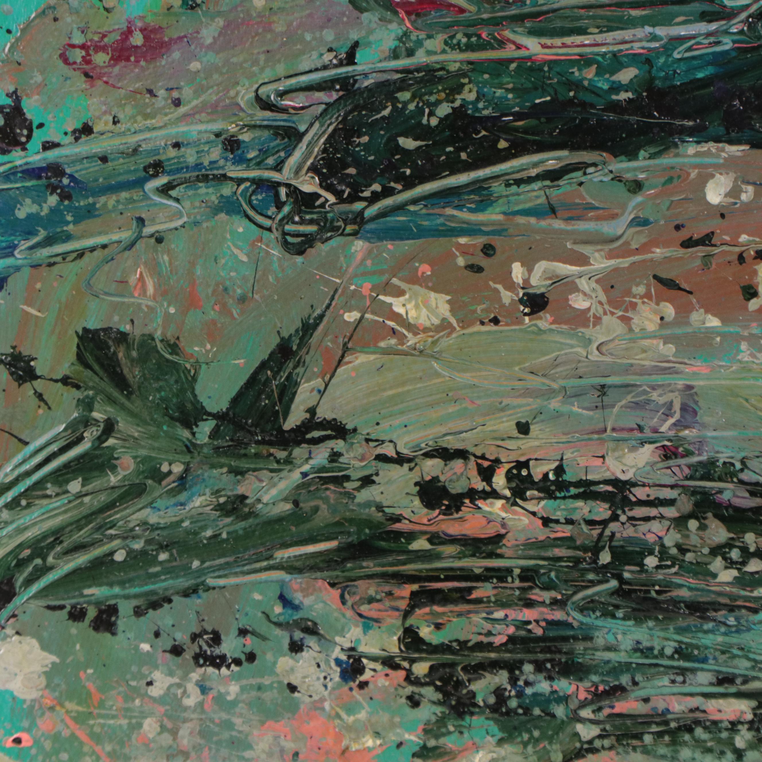 Harry Hilson Abstract Landscape Acrylic Painting, Circa 1980