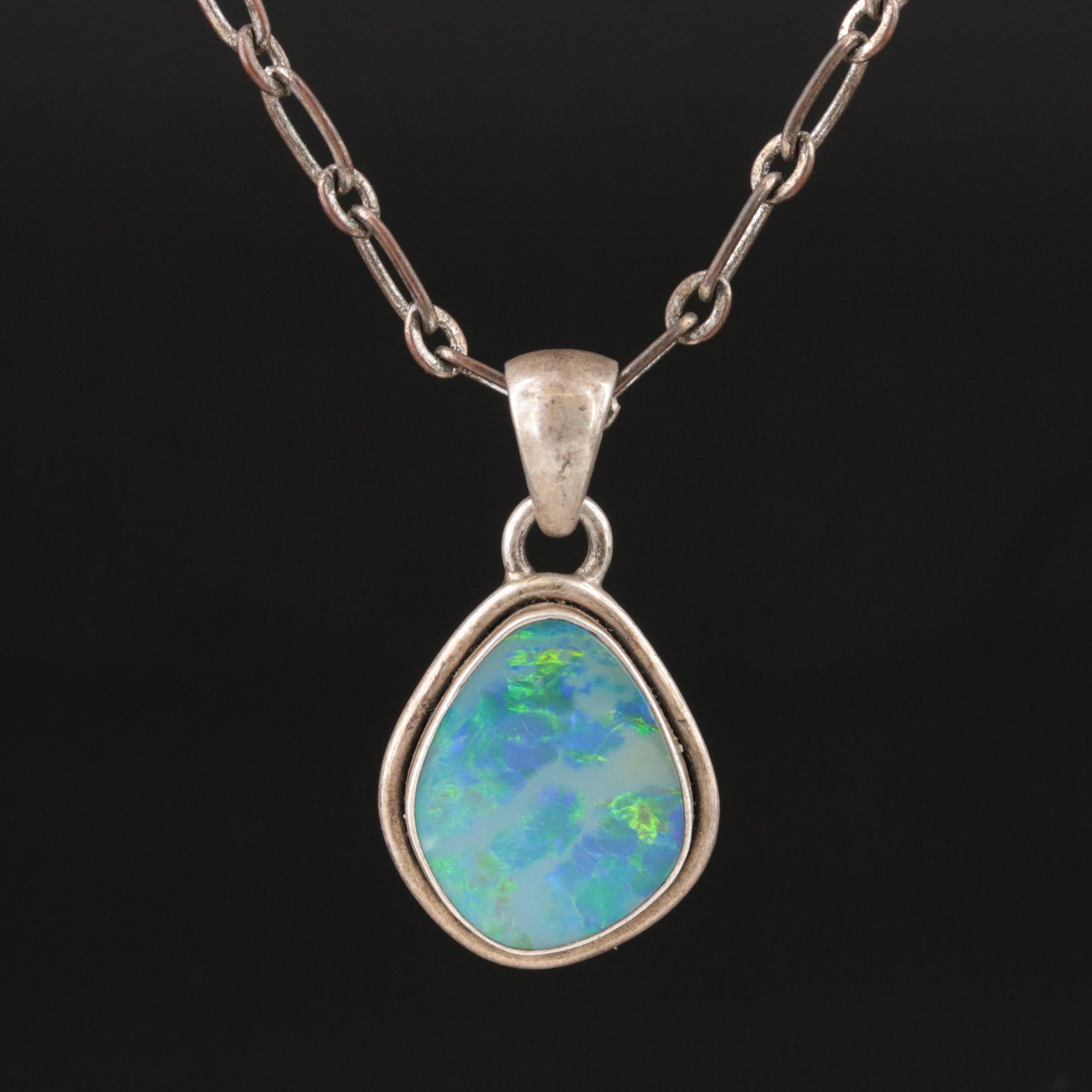 Sterling Opal Doublet Pendant Necklace