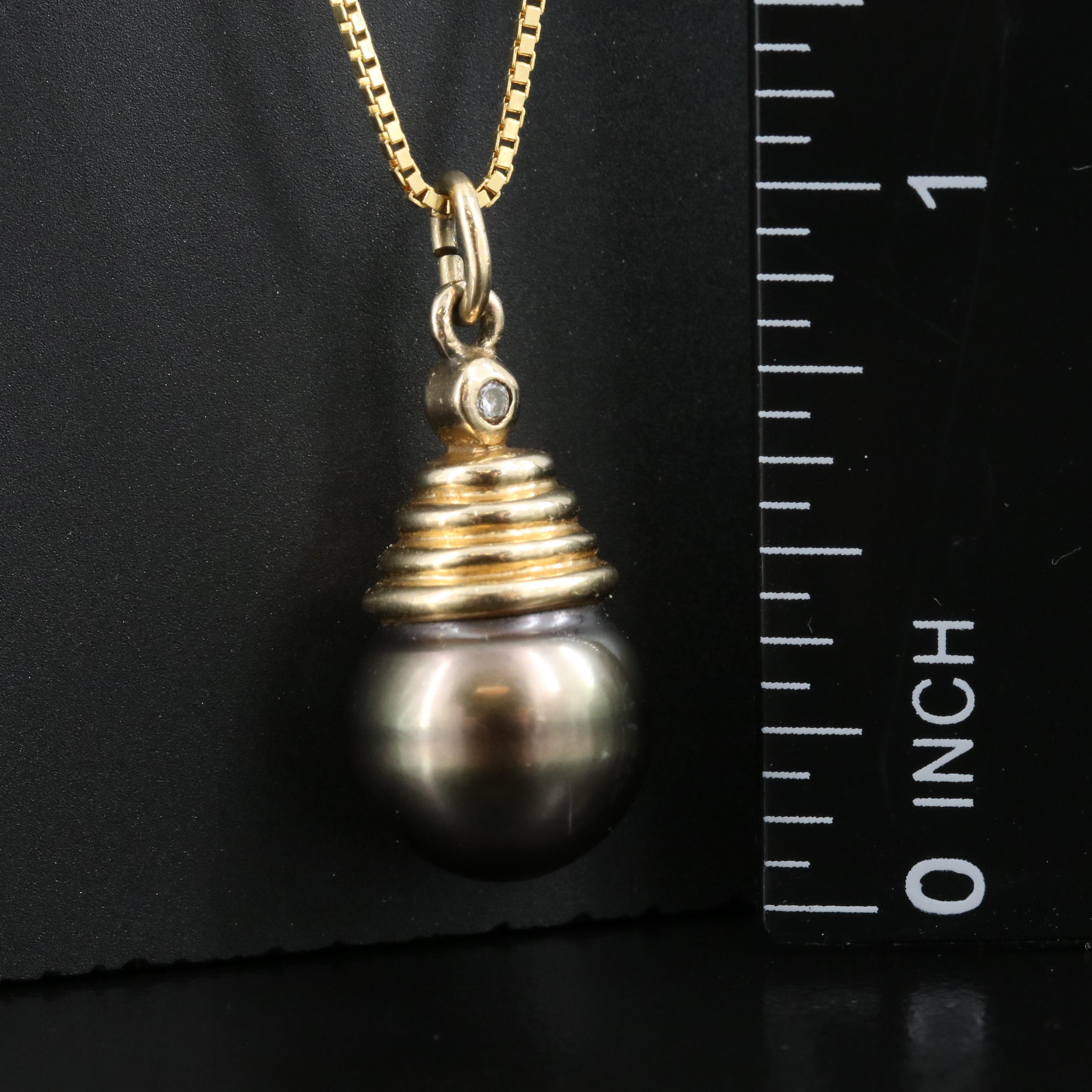 14K 10.70 mm Pearl and Diamond Pendant Necklace