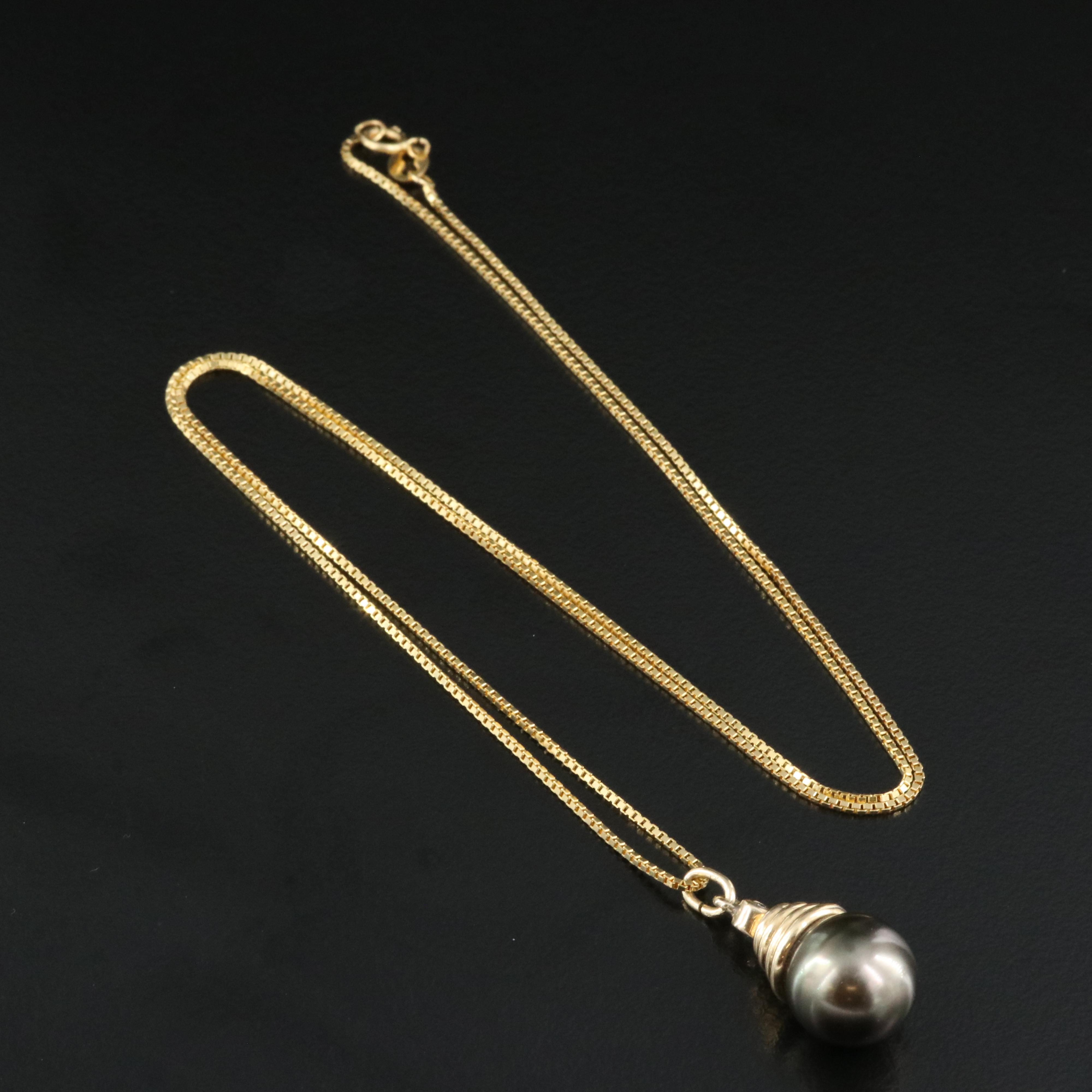 14K 10.70 mm Pearl and Diamond Pendant Necklace