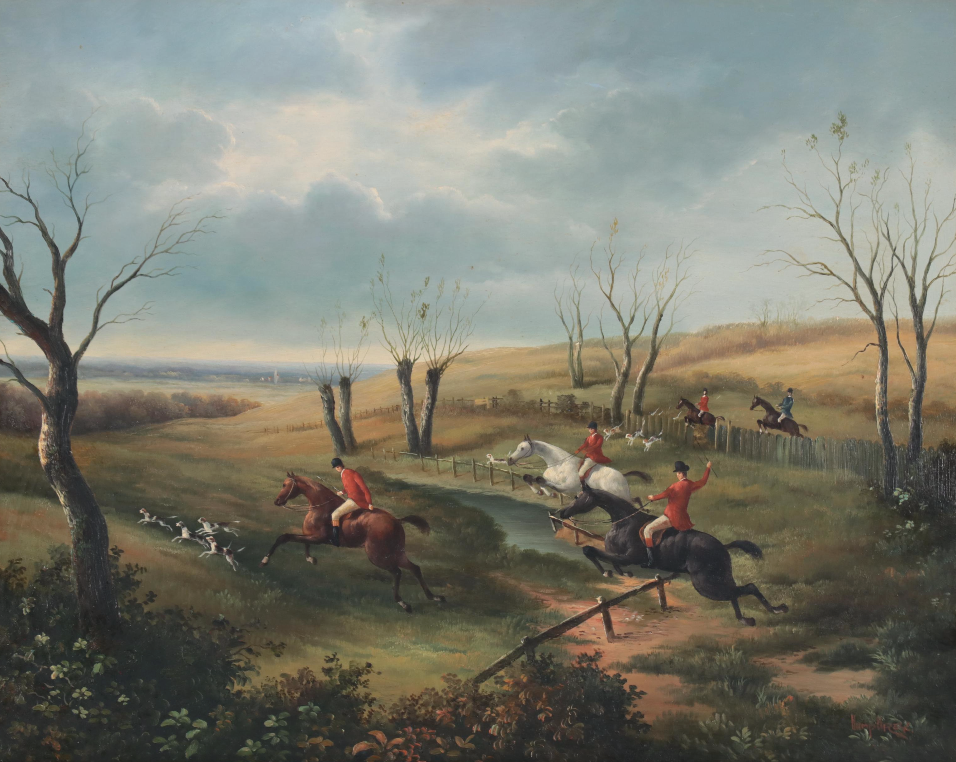 English School Fox Hunting Scene Oil Painting, 20th Century