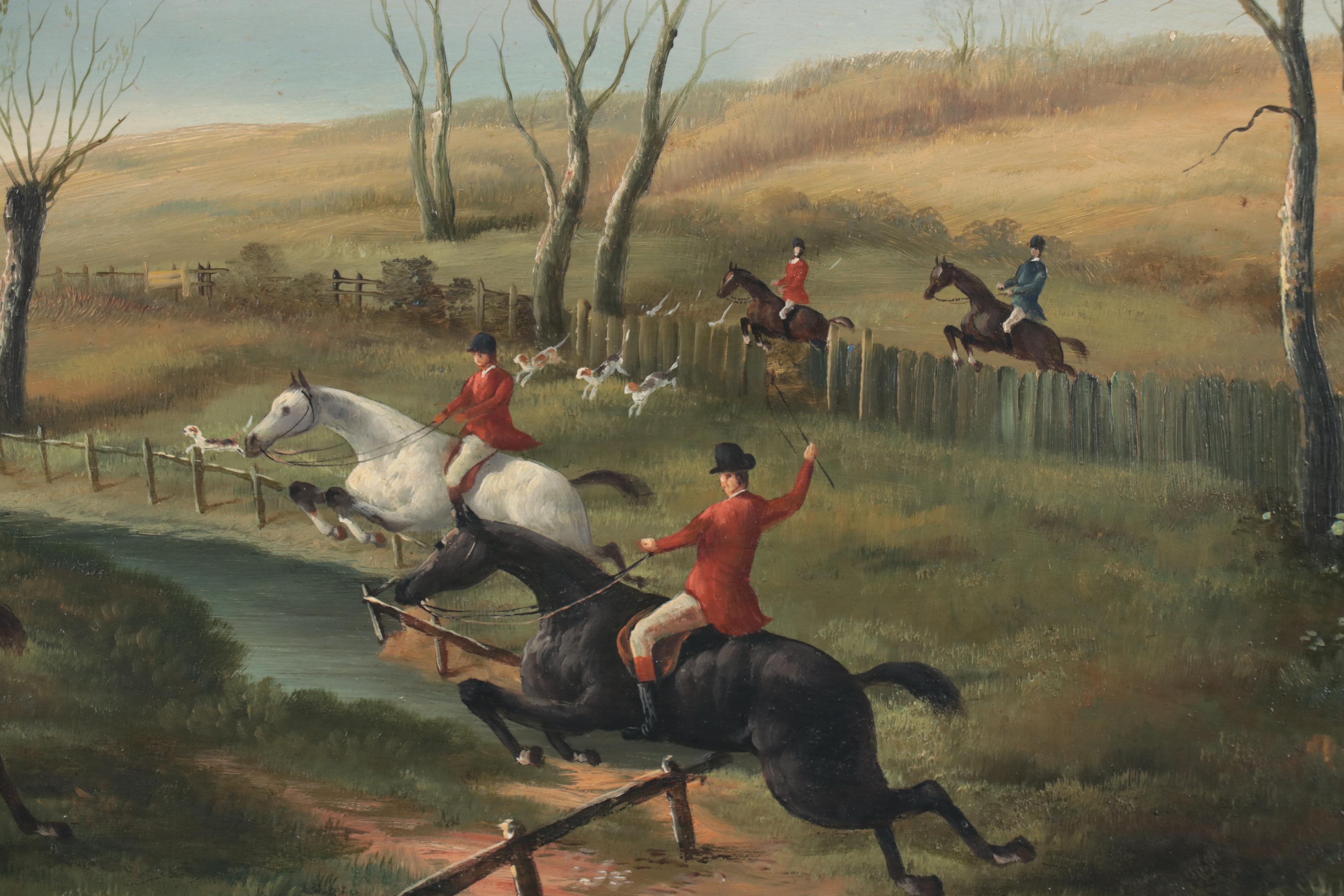English School Fox Hunting Scene Oil Painting, 20th Century
