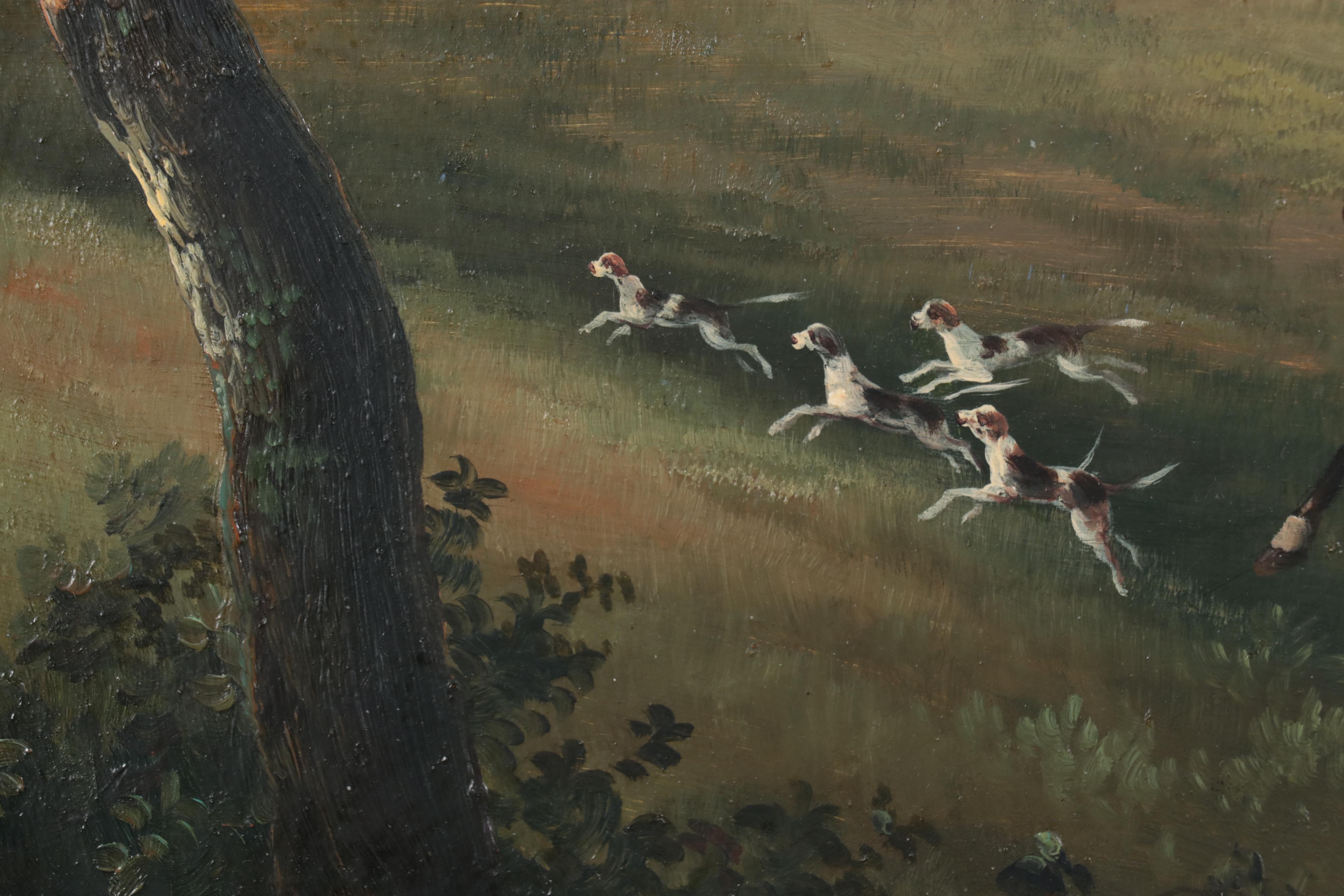 English School Fox Hunting Scene Oil Painting, 20th Century