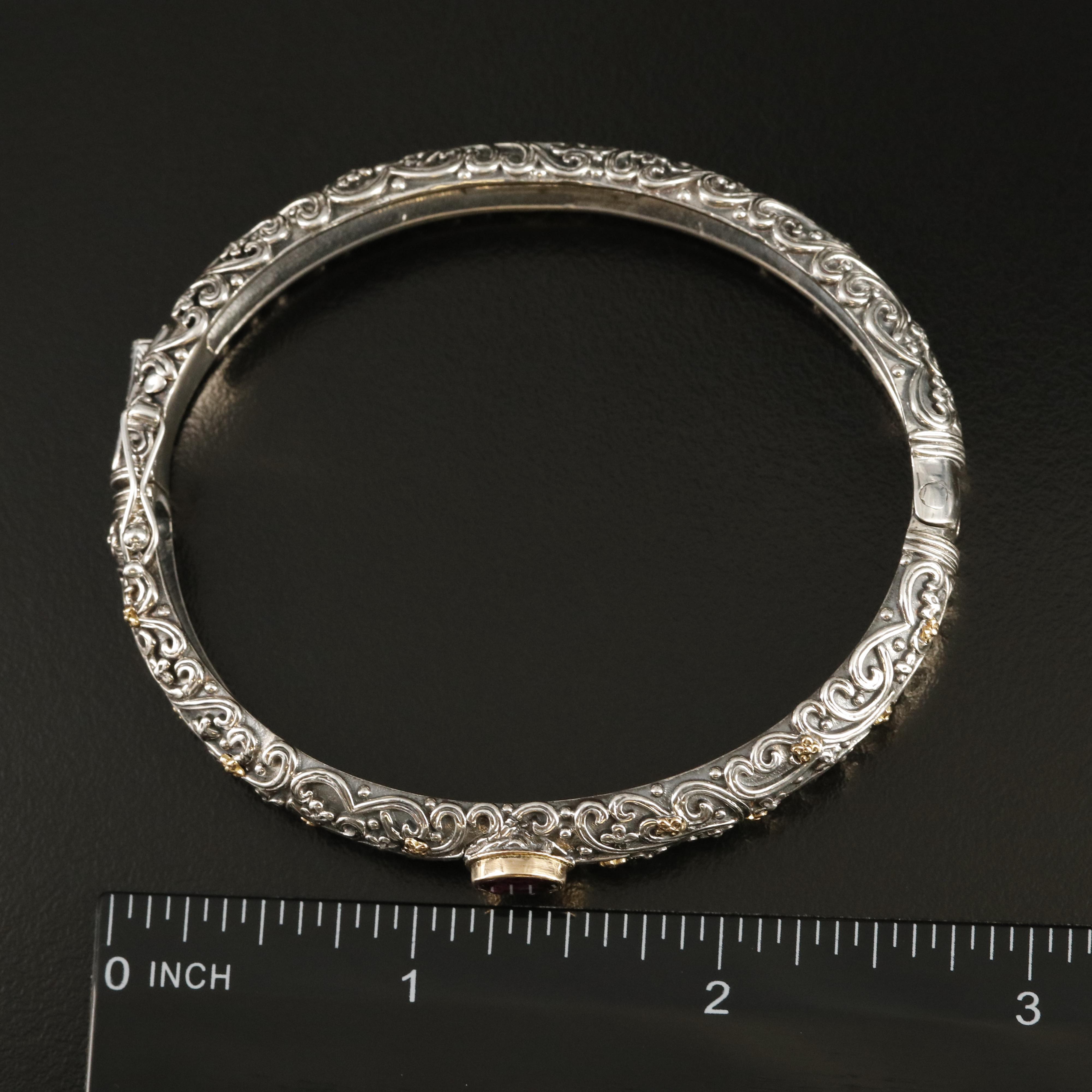 Geochristo for Athena Gaia Sterling Garnet Hinged Bangle with 18K Accents