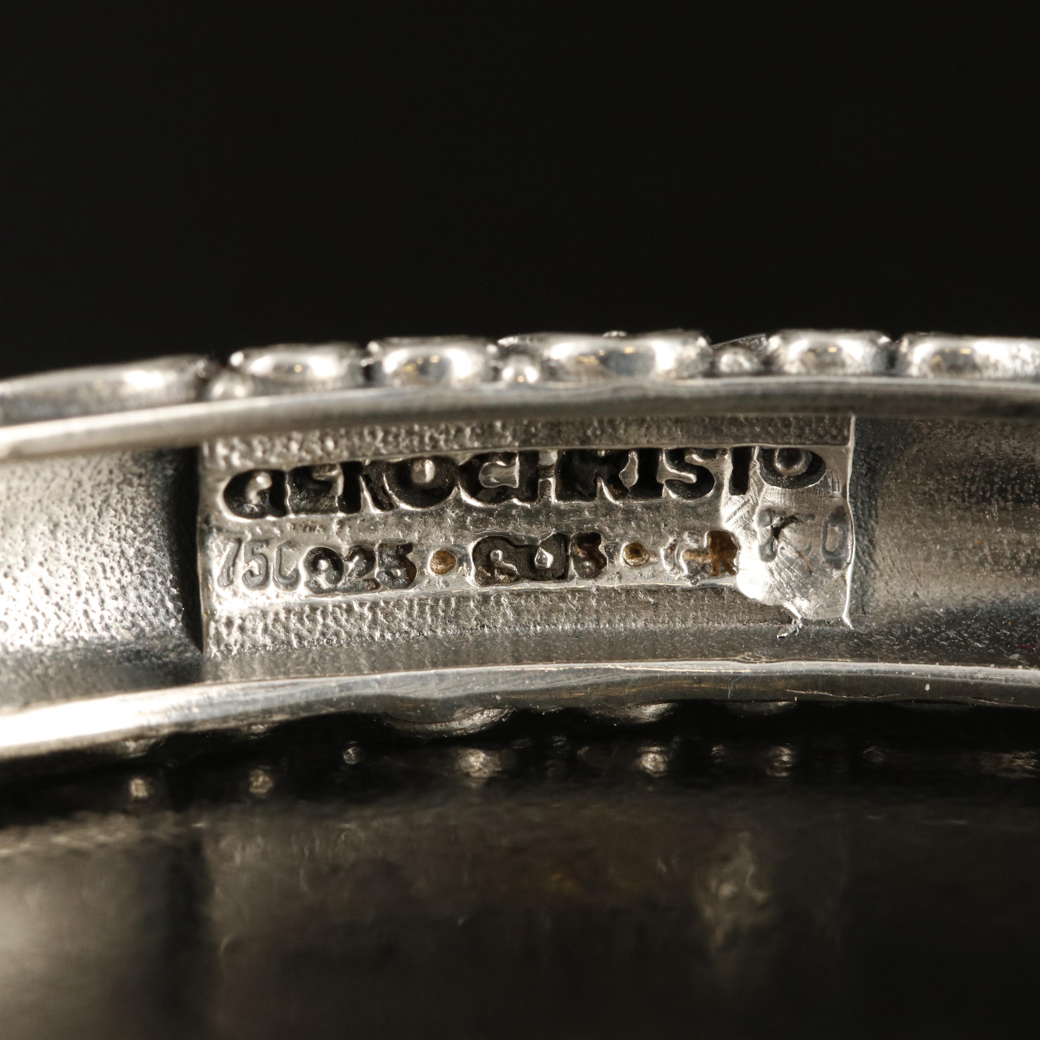 Geochristo for Athena Gaia Sterling Garnet Hinged Bangle with 18K Accents