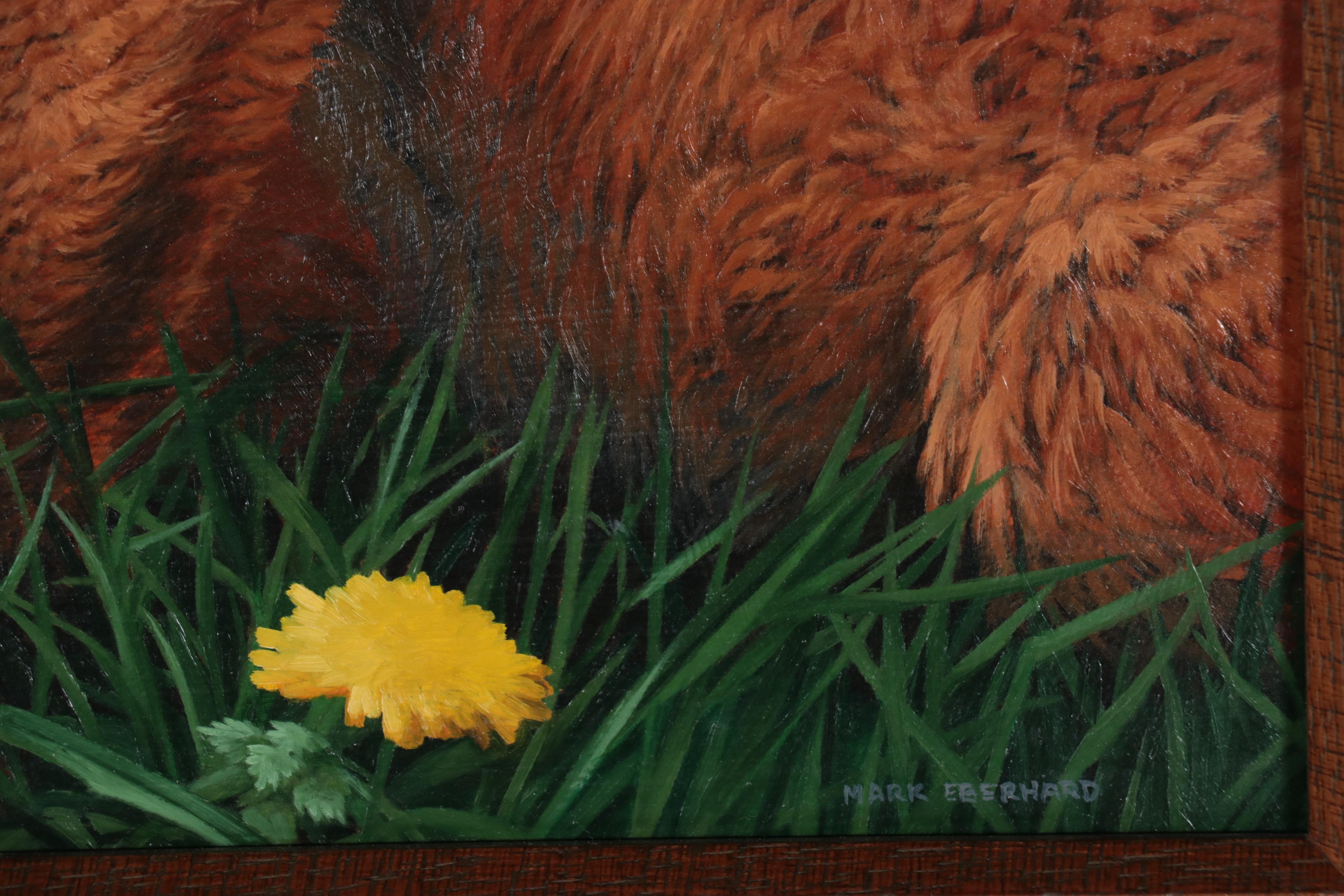 Mark Eberhard Oil Painting of Fox Kits in Nature