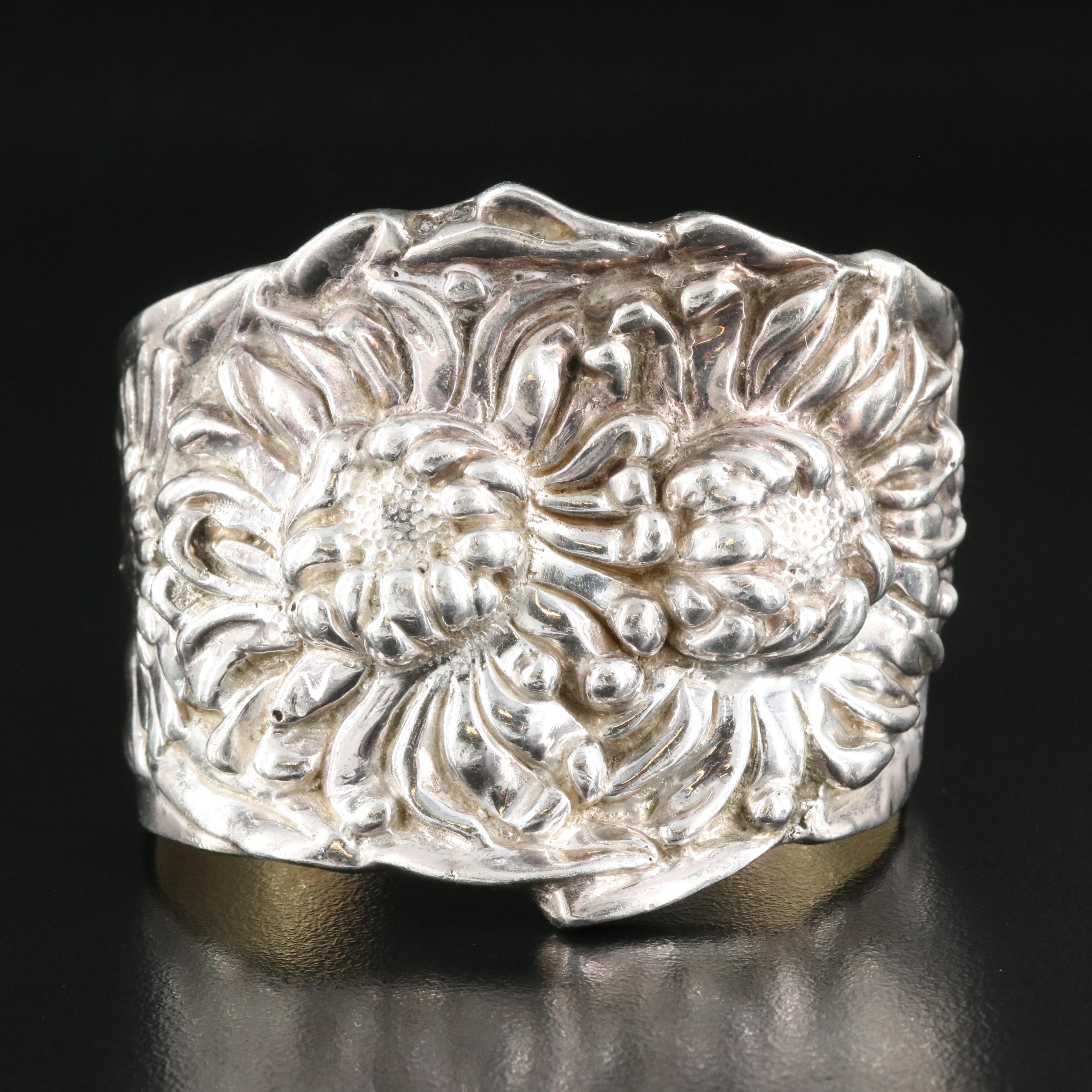Michael Galmer Sterling Repoussé Chrysanthemum Cuff