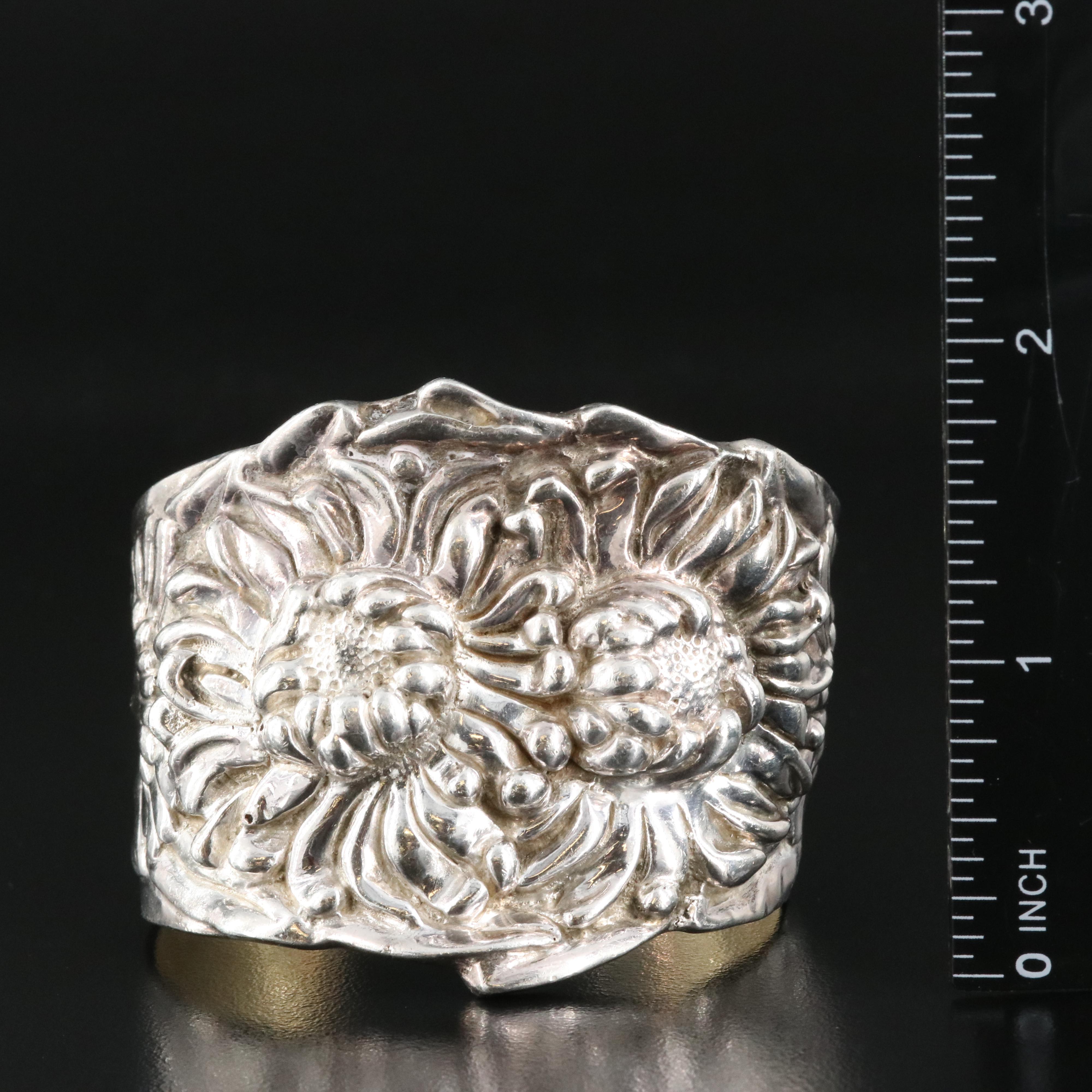 Michael Galmer Sterling Repoussé Chrysanthemum Cuff