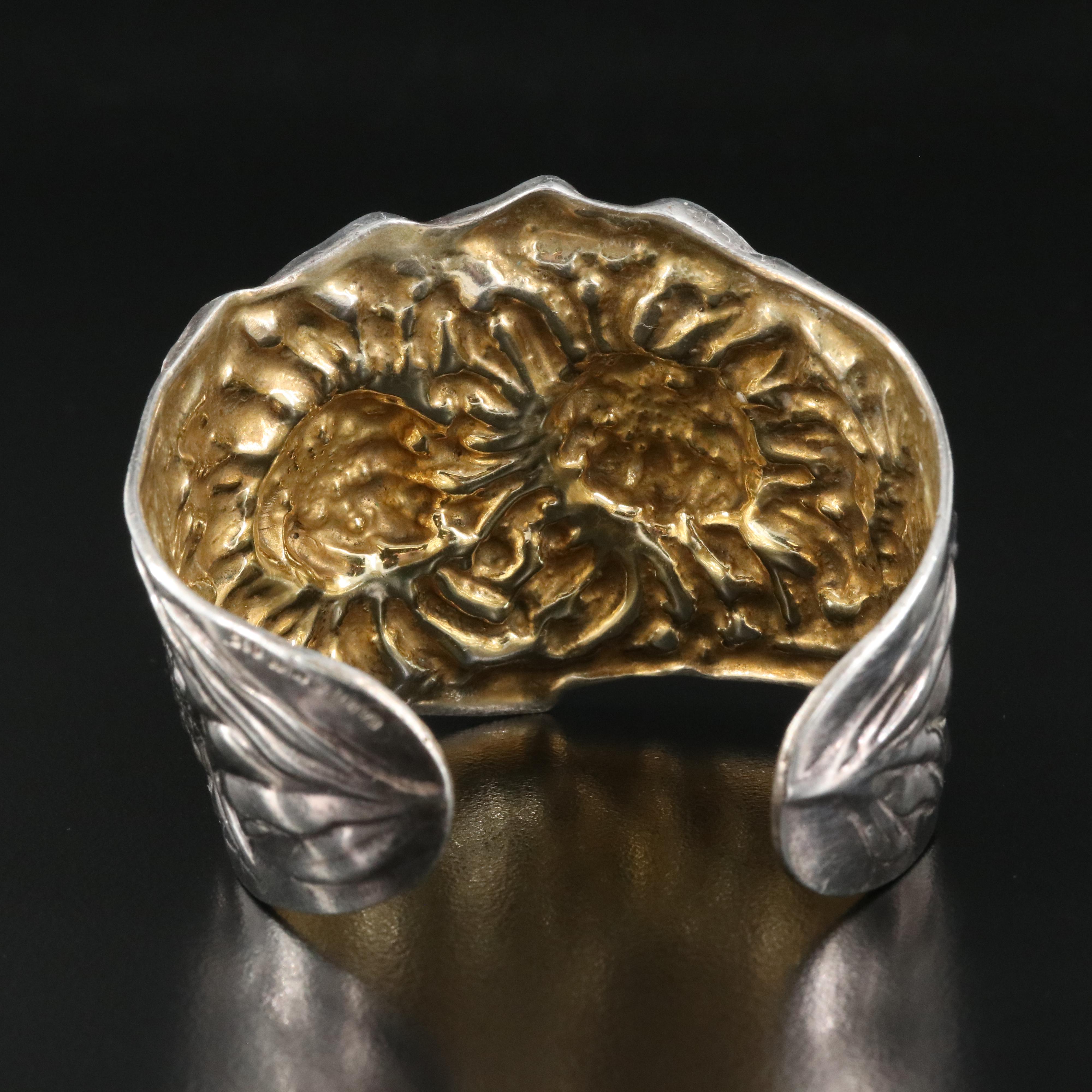 Michael Galmer Sterling Repoussé Chrysanthemum Cuff