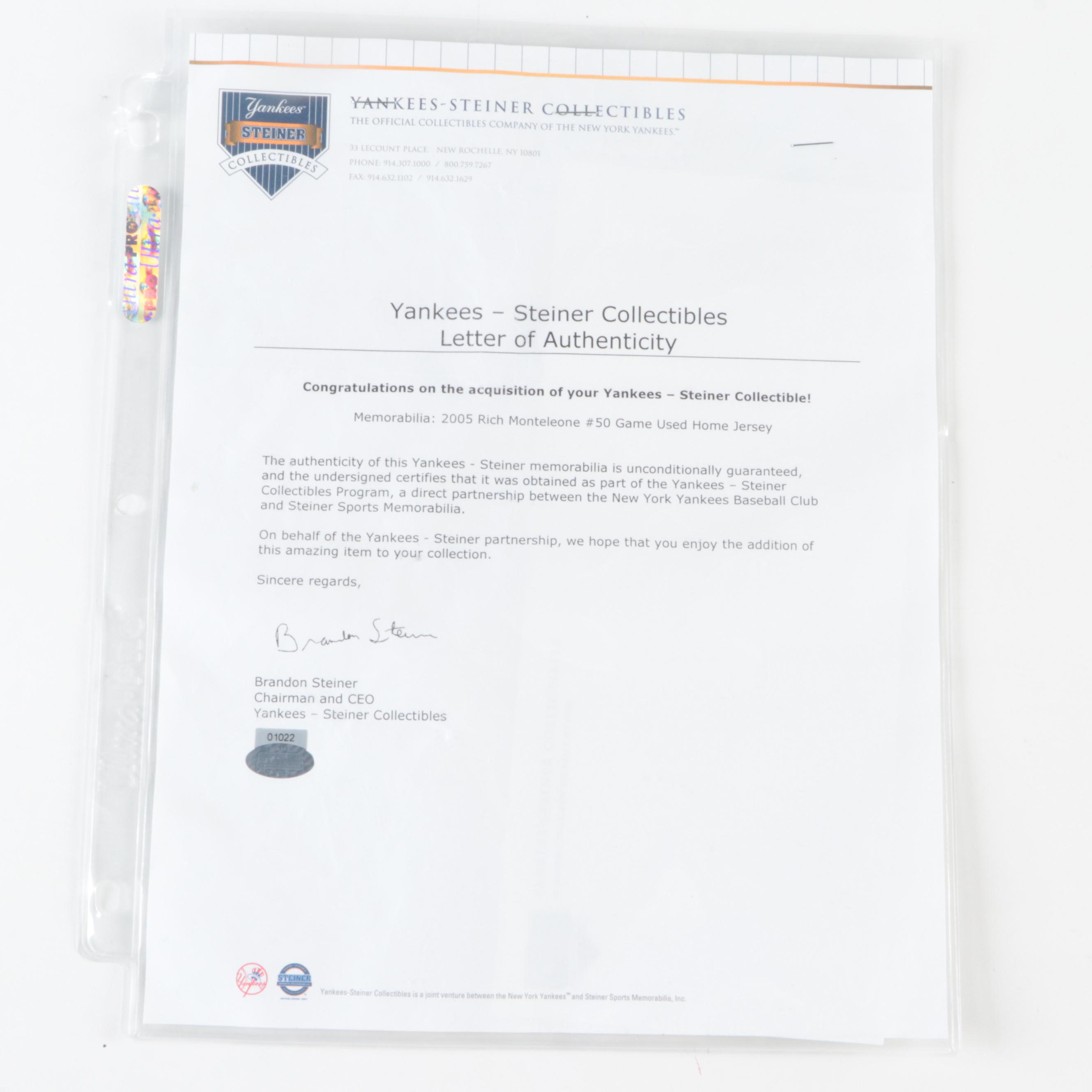 Rich Monteleone Game Authentic MLB New York Yankees Baseball Jersey