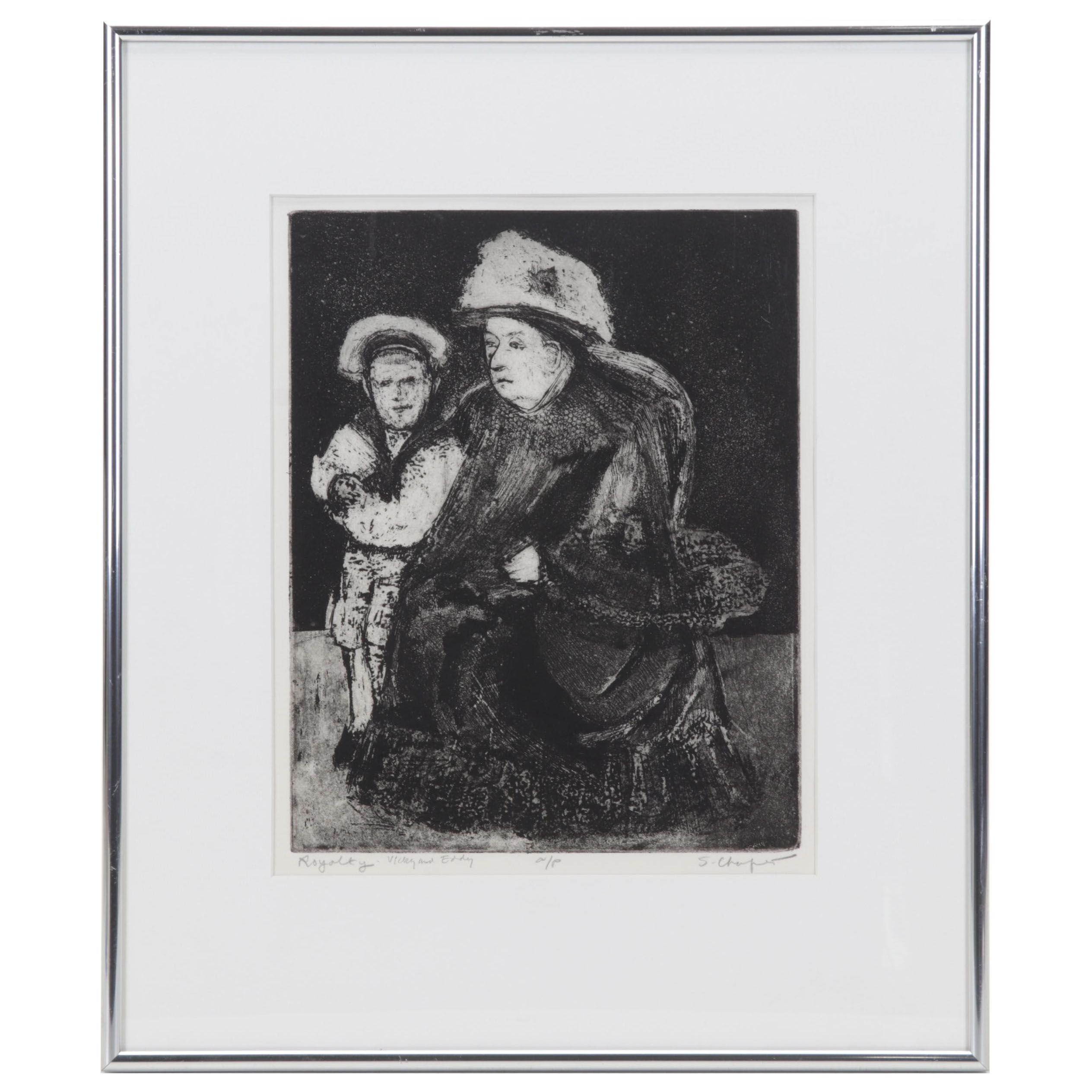 Sidney Chafetz Etching With Aquatint "Royalty - Vicky and Eddy," 1970