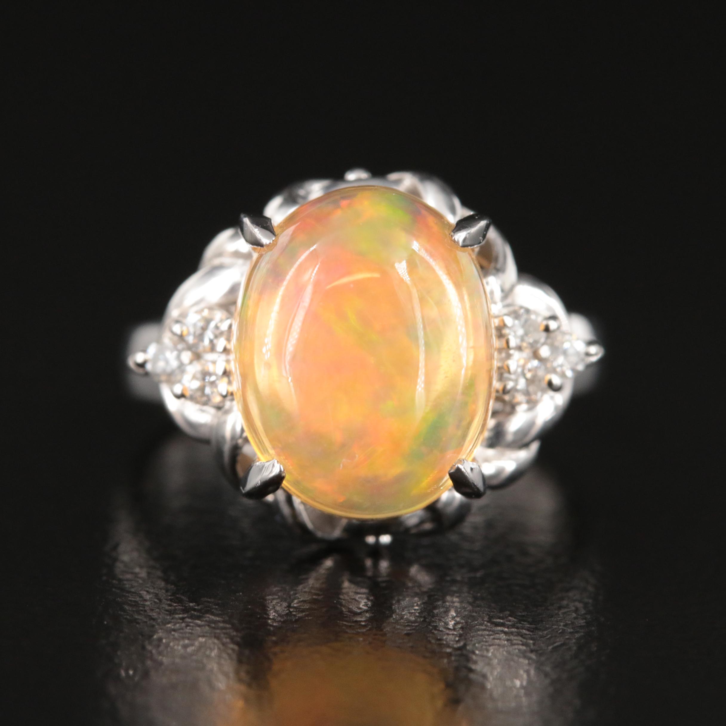 Platinum Opal and Diamond Ring