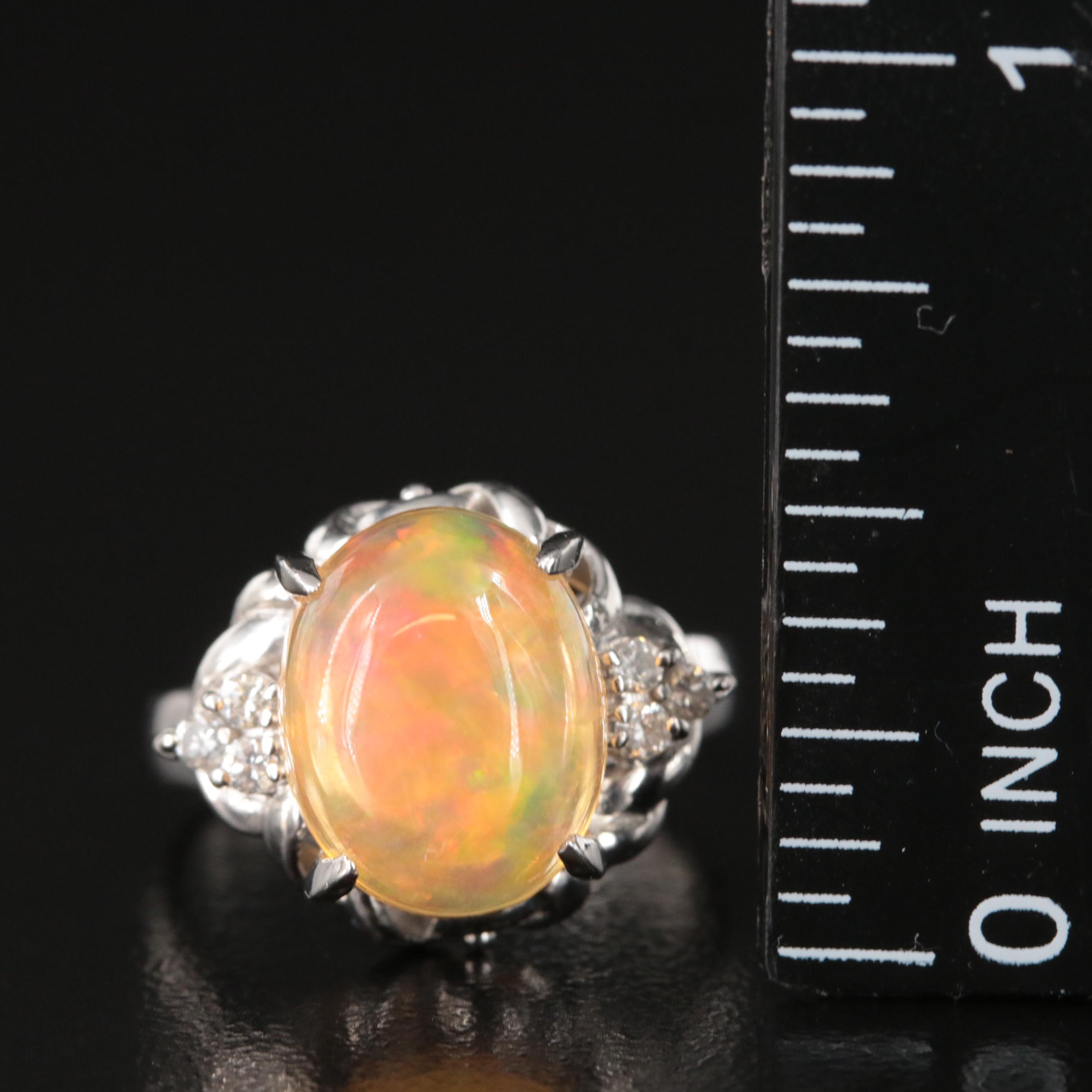 Platinum Opal and Diamond Ring