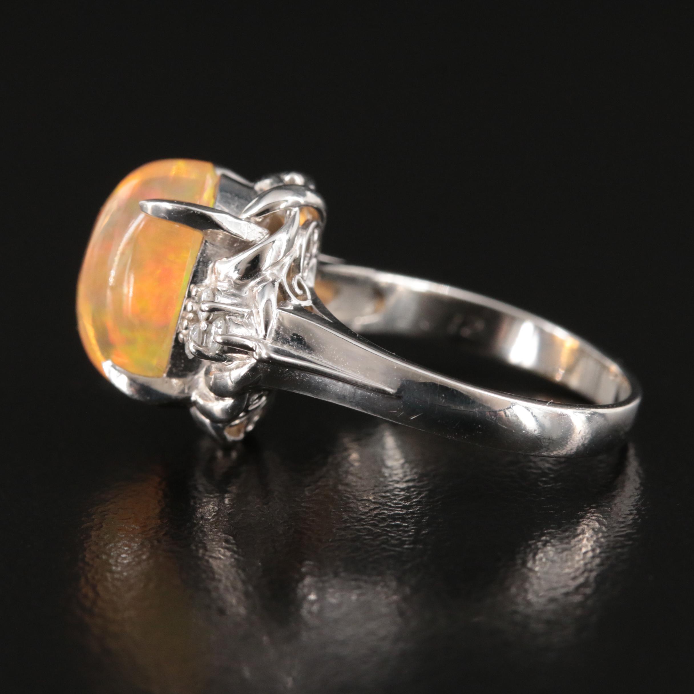 Platinum Opal and Diamond Ring
