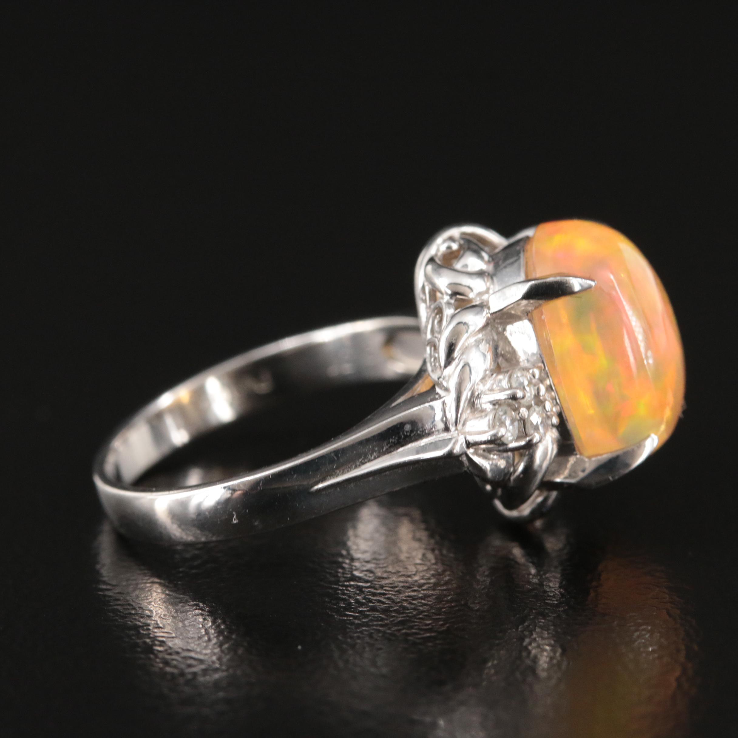 Platinum Opal and Diamond Ring