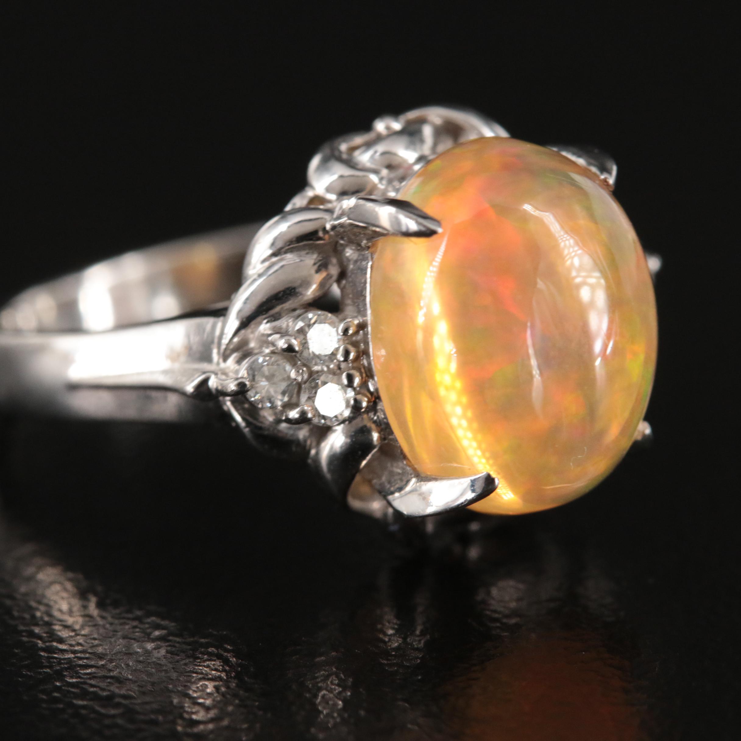 Platinum Opal and Diamond Ring
