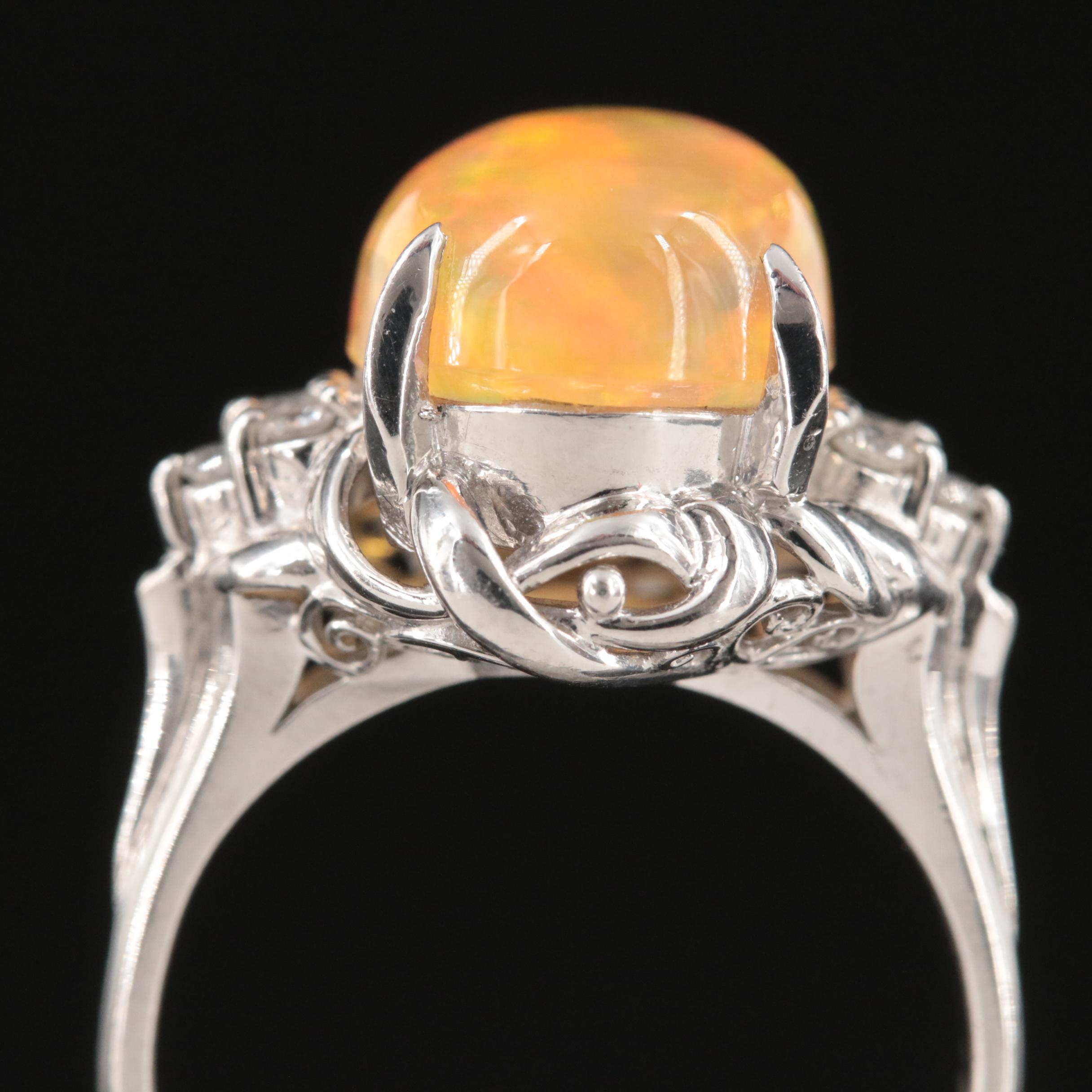 Platinum Opal and Diamond Ring
