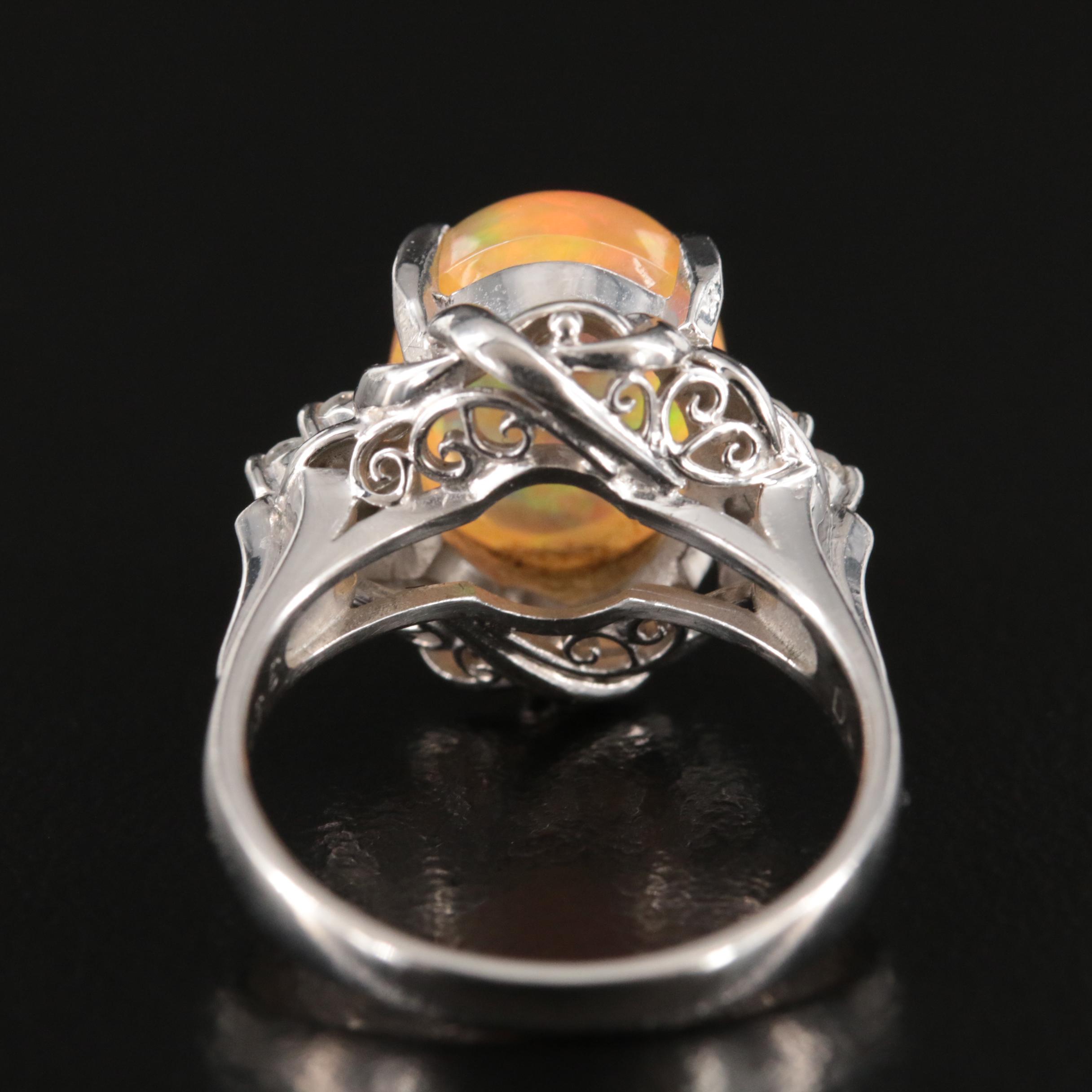 Platinum Opal and Diamond Ring