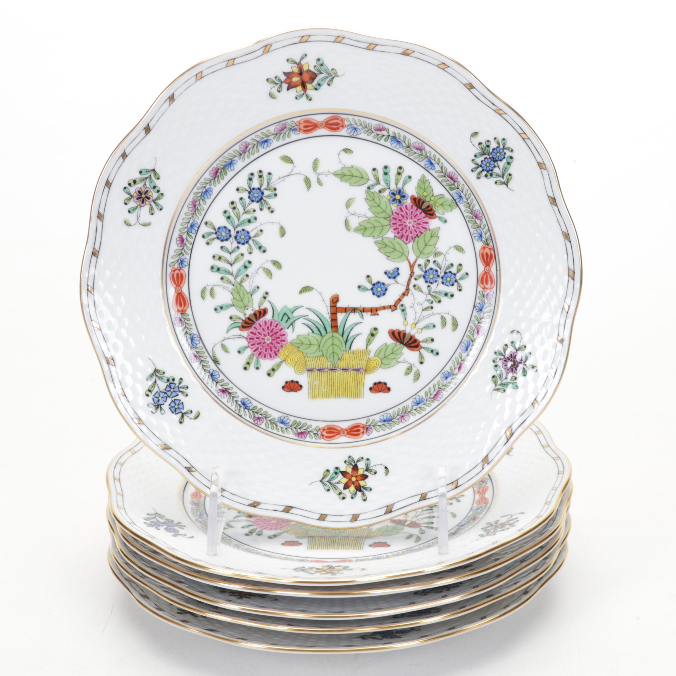 Herend "Indian Basket Multicolor" Porcelain Dessert Service for Six