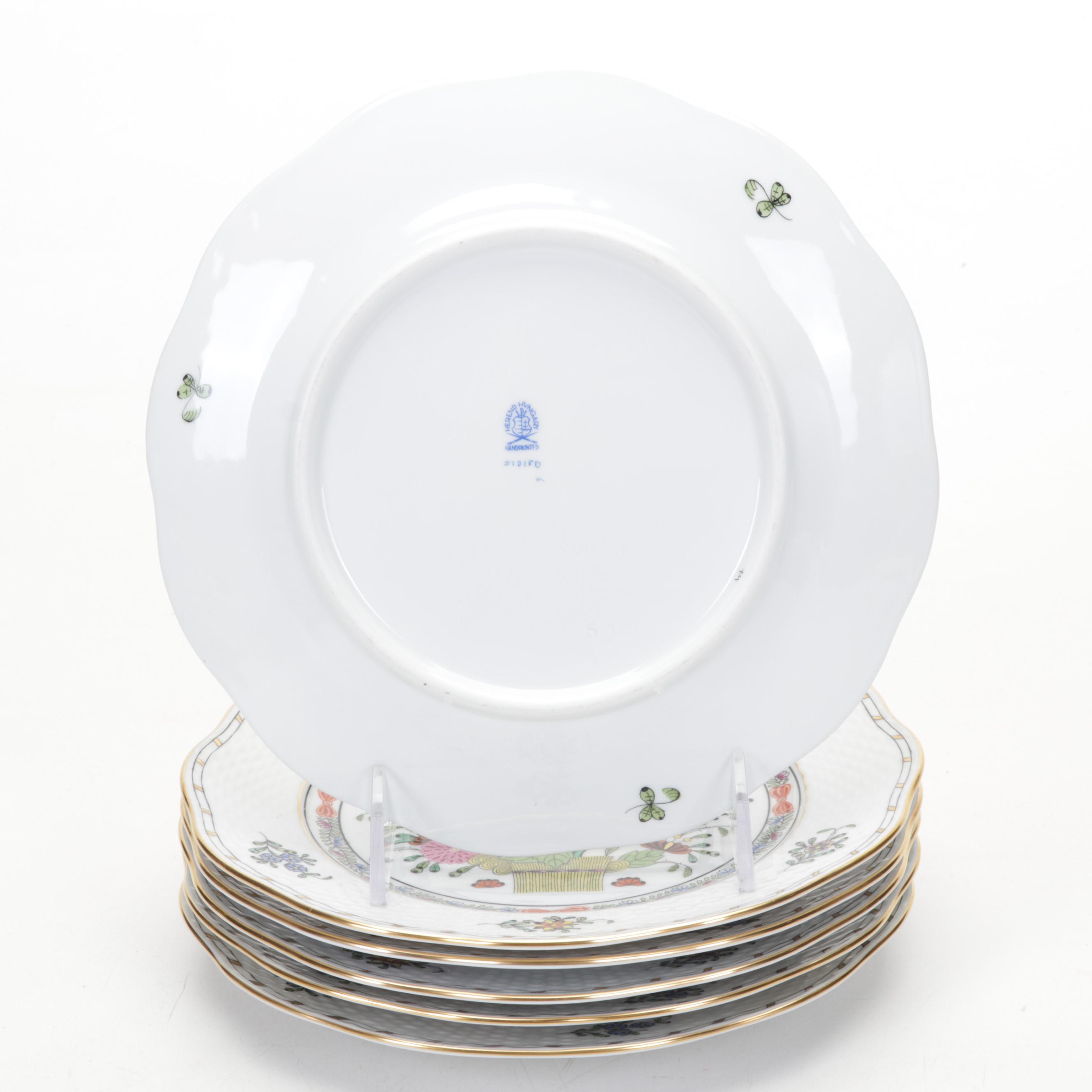 Herend "Indian Basket Multicolor" Porcelain Dessert Service for Six