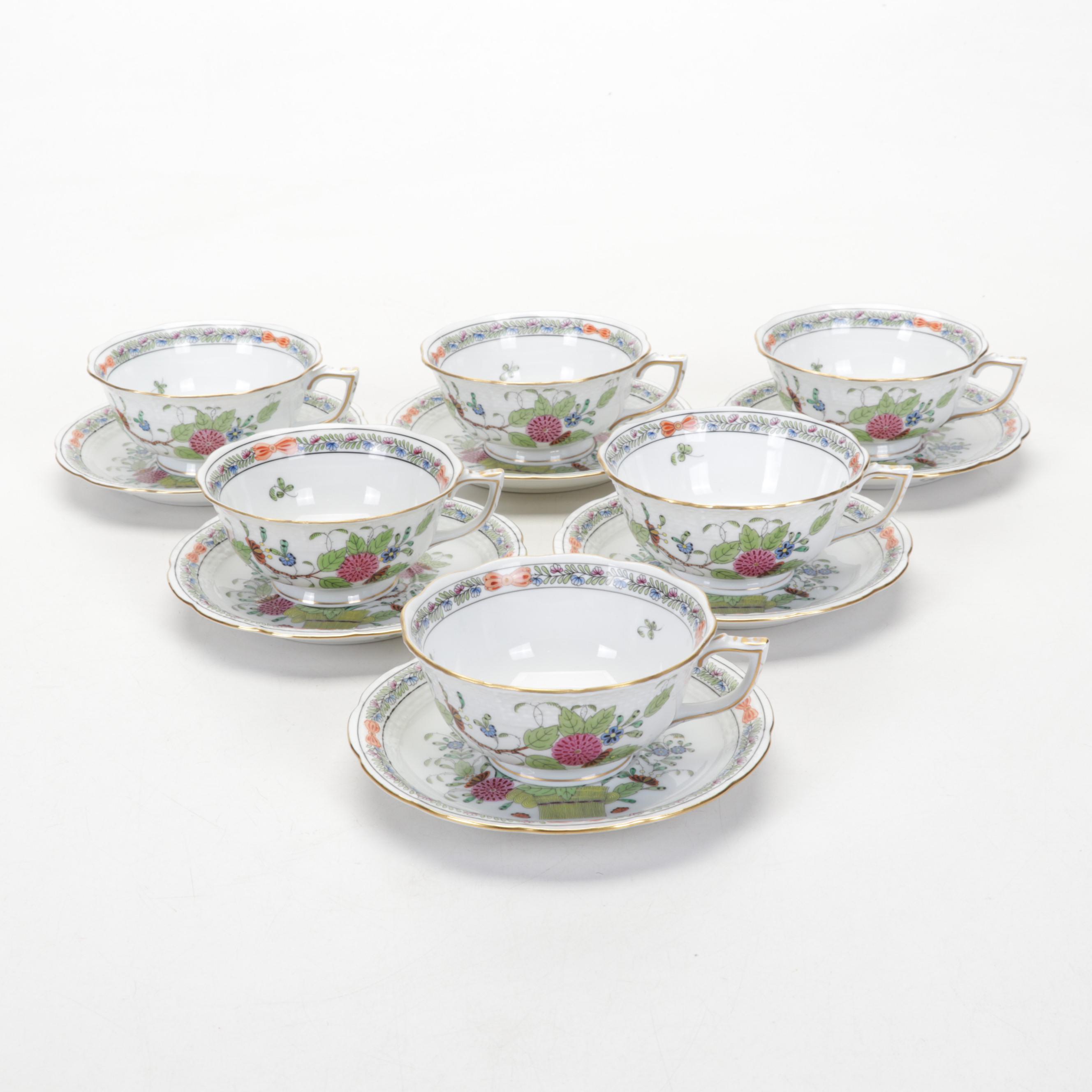 Herend "Indian Basket Multicolor" Porcelain Dessert Service for Six