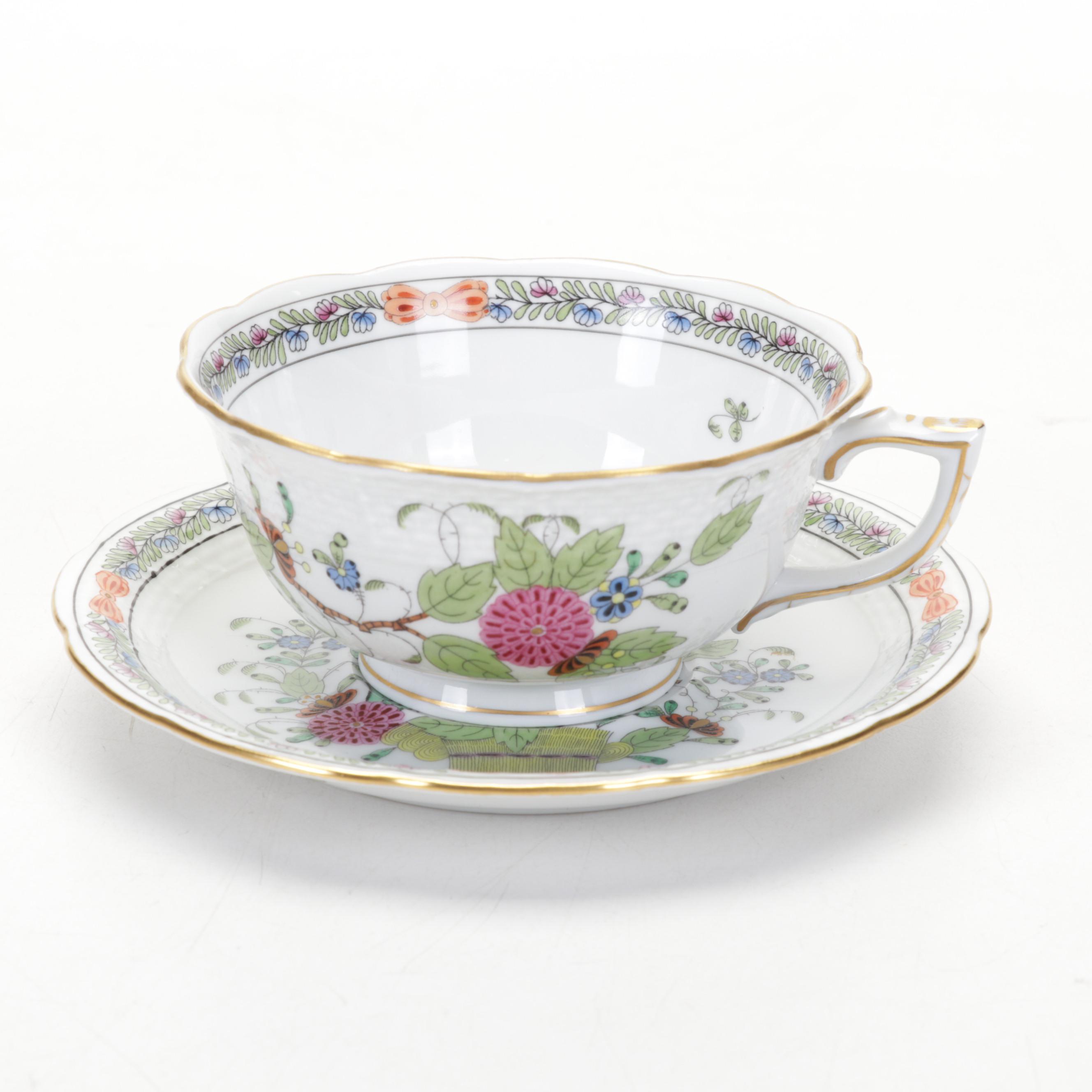 Herend "Indian Basket Multicolor" Porcelain Dessert Service for Six