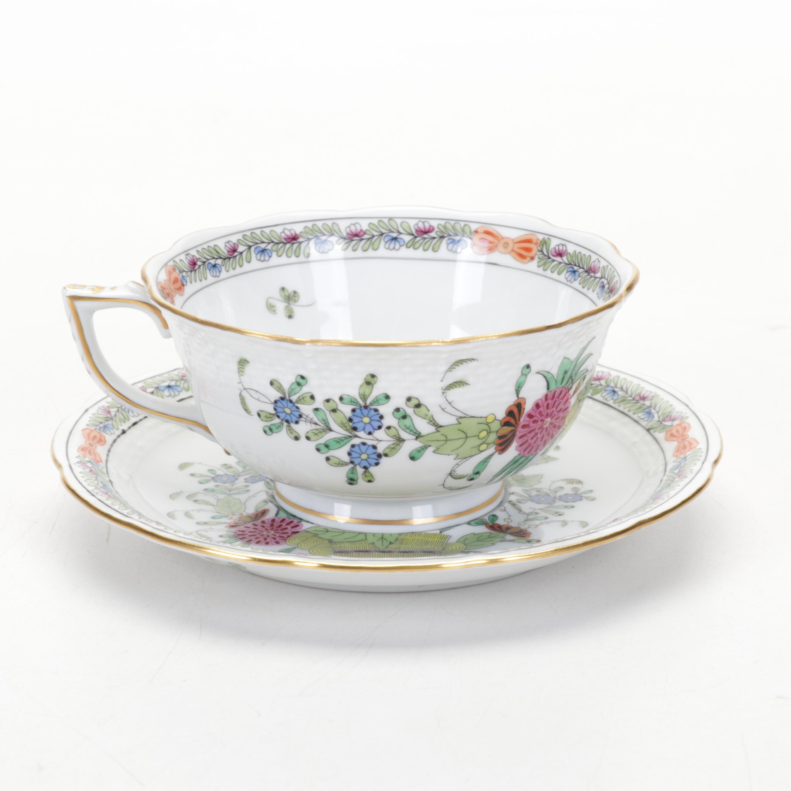 Herend "Indian Basket Multicolor" Porcelain Dessert Service for Six