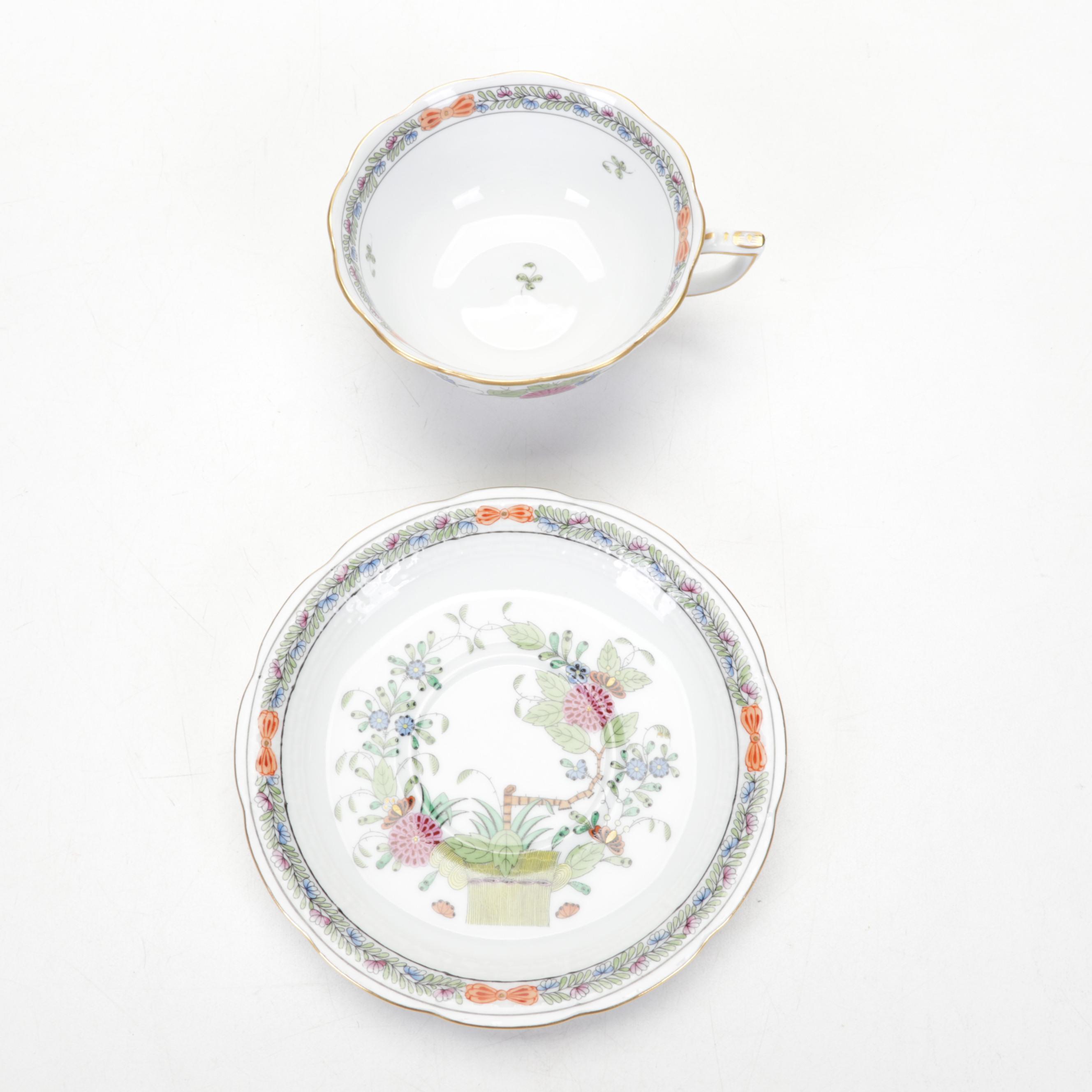 Herend "Indian Basket Multicolor" Porcelain Dessert Service for Six