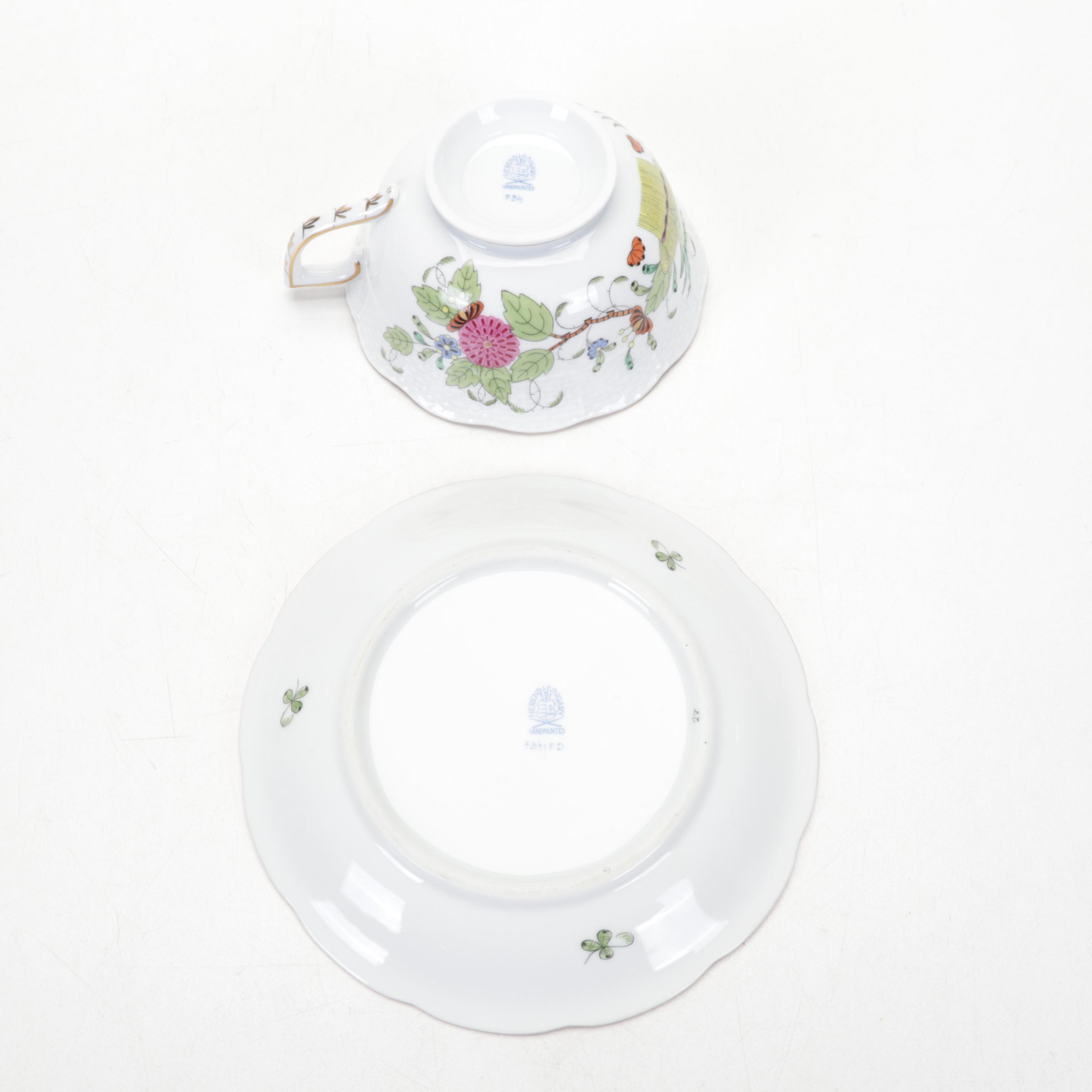 Herend "Indian Basket Multicolor" Porcelain Dessert Service for Six