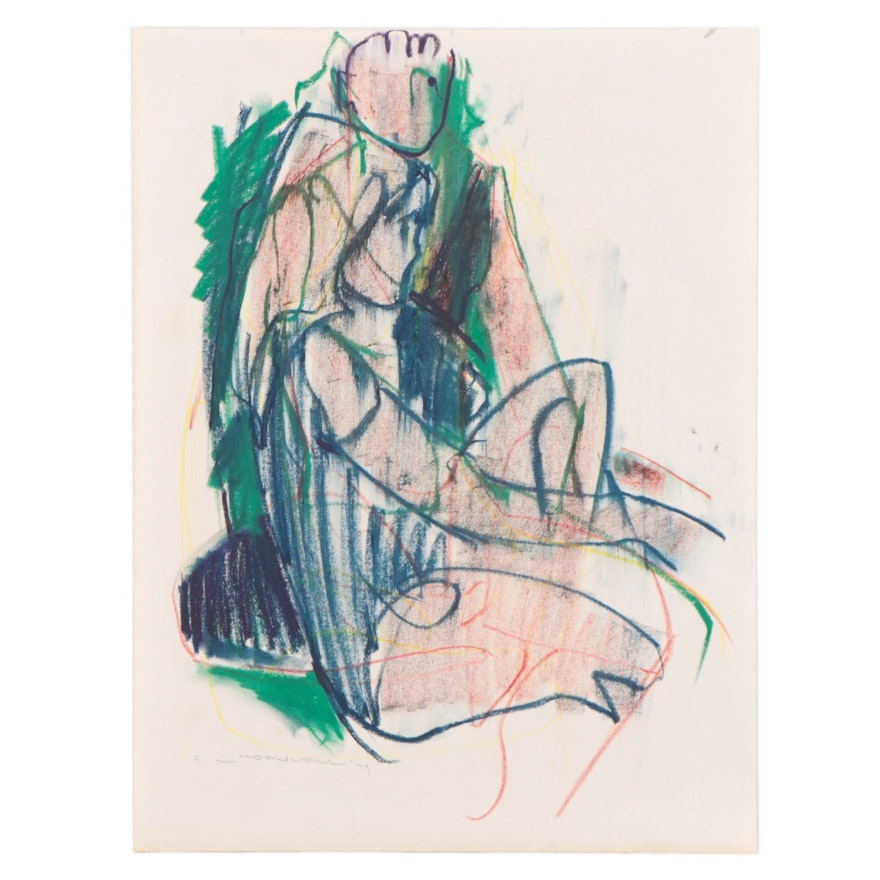 Jack Meanwell Figural Oil Pastel Drawing, 1979