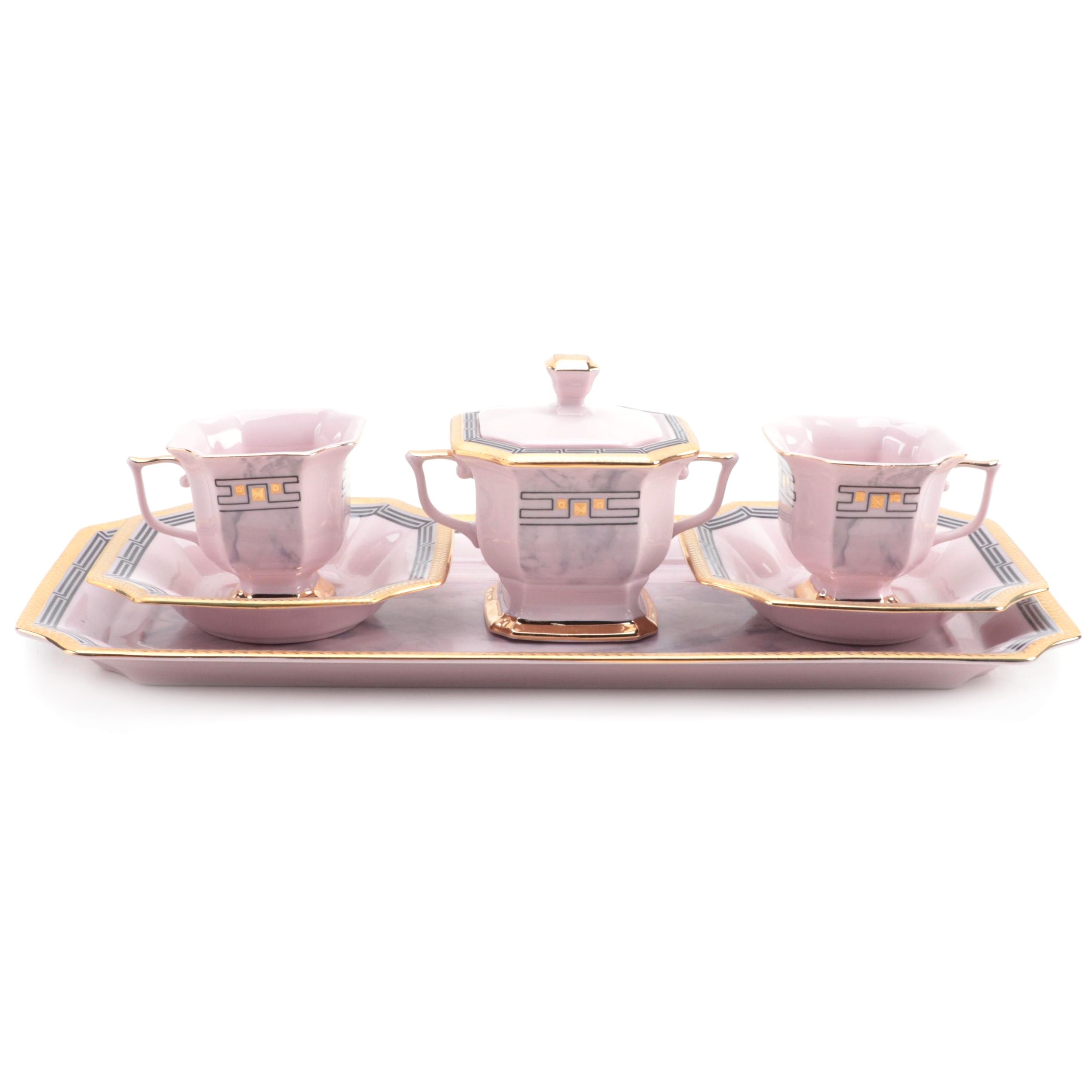 Rosa Porzellan Art Deco Style Purple Lusterware Tête à Tête