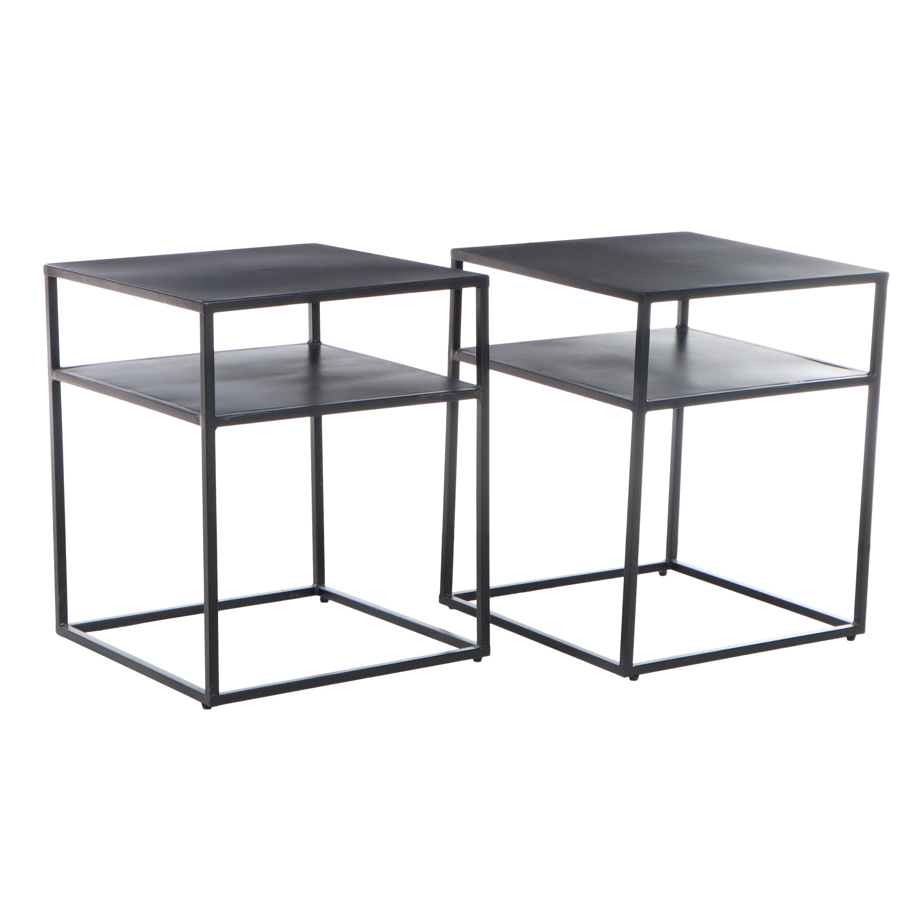 Pair of Modern Ebonized Metal Side Tables