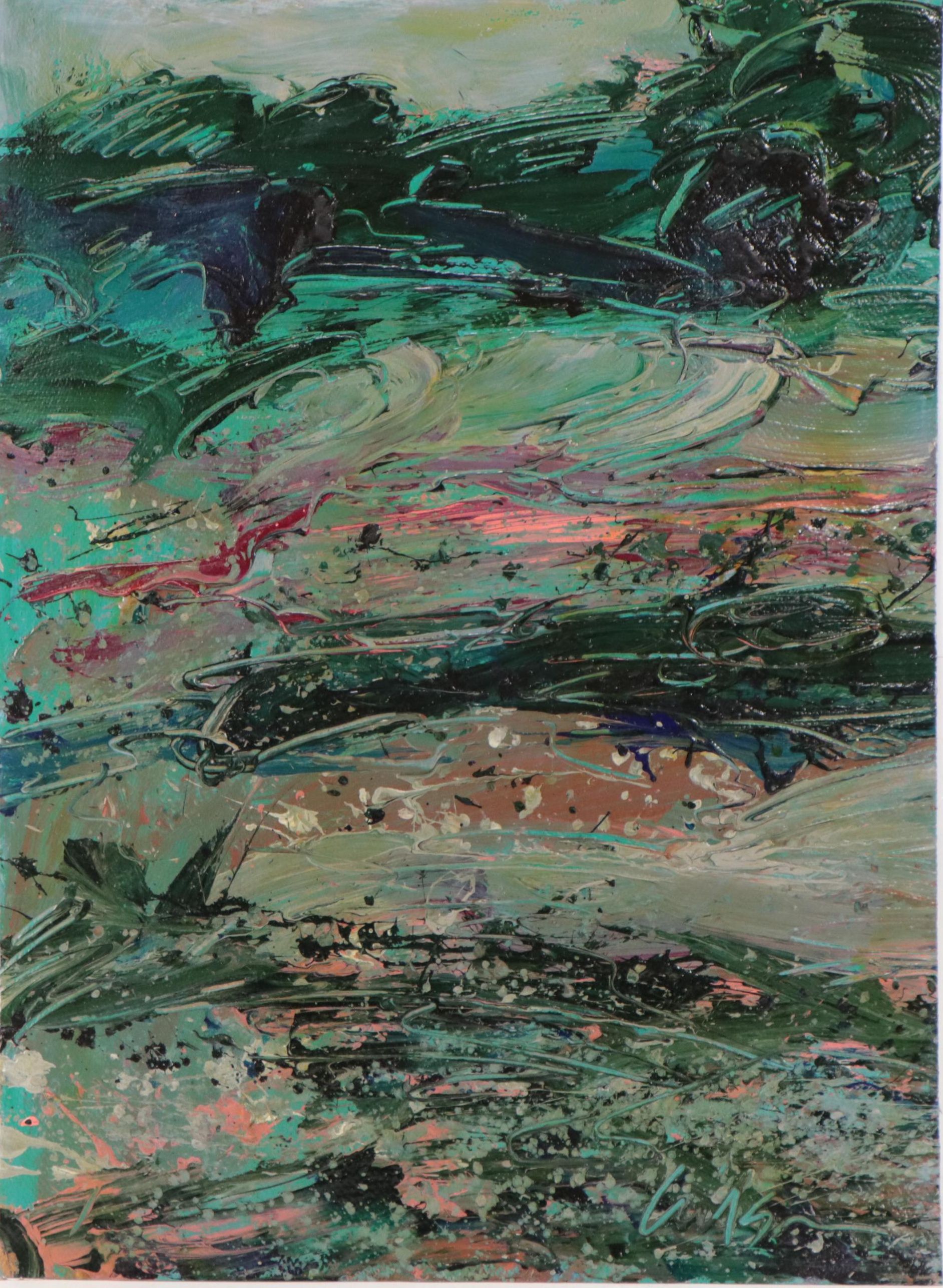 Harry Hilson Abstract Landscape Acrylic Painting, Circa 1980