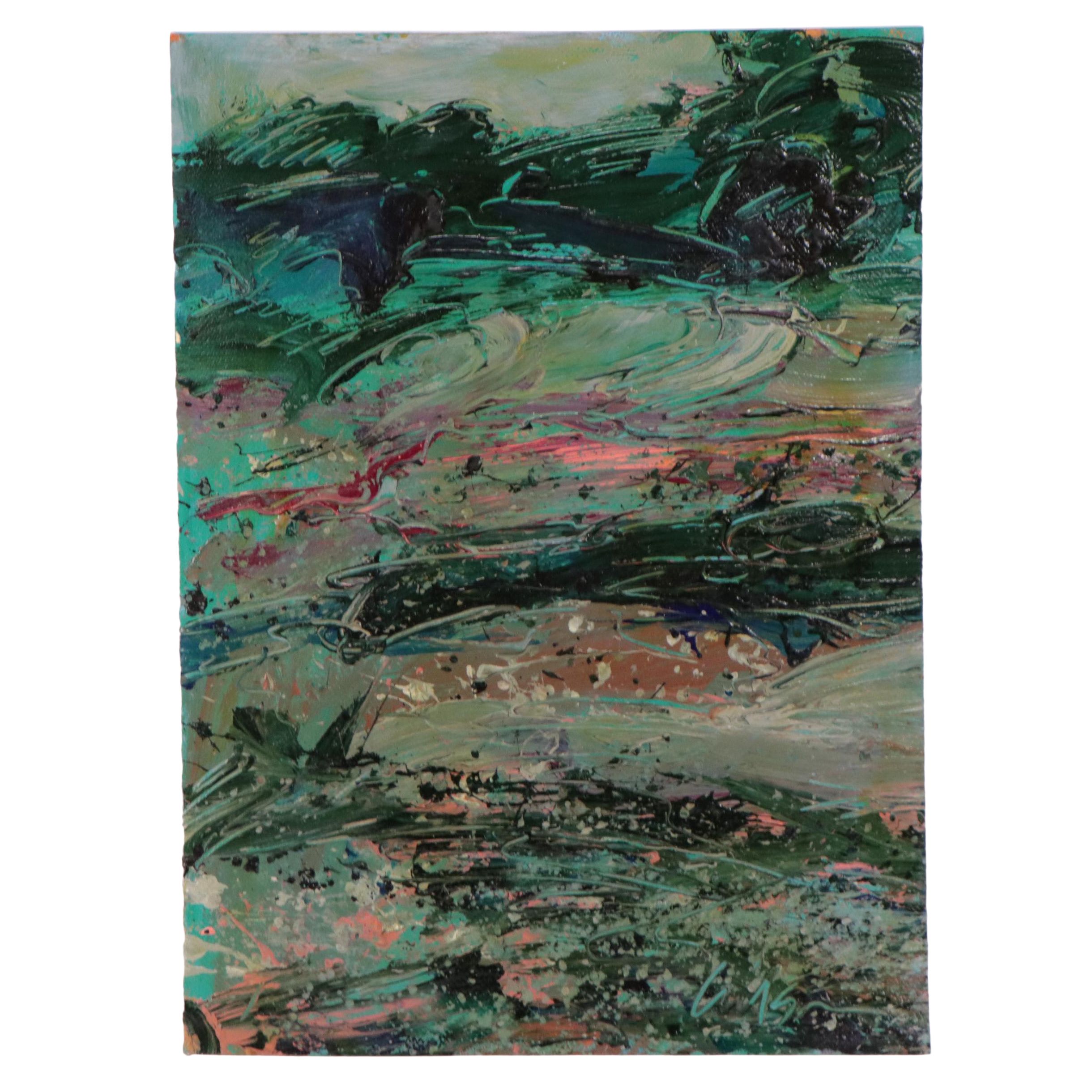 Harry Hilson Abstract Landscape Acrylic Painting, Circa 1980