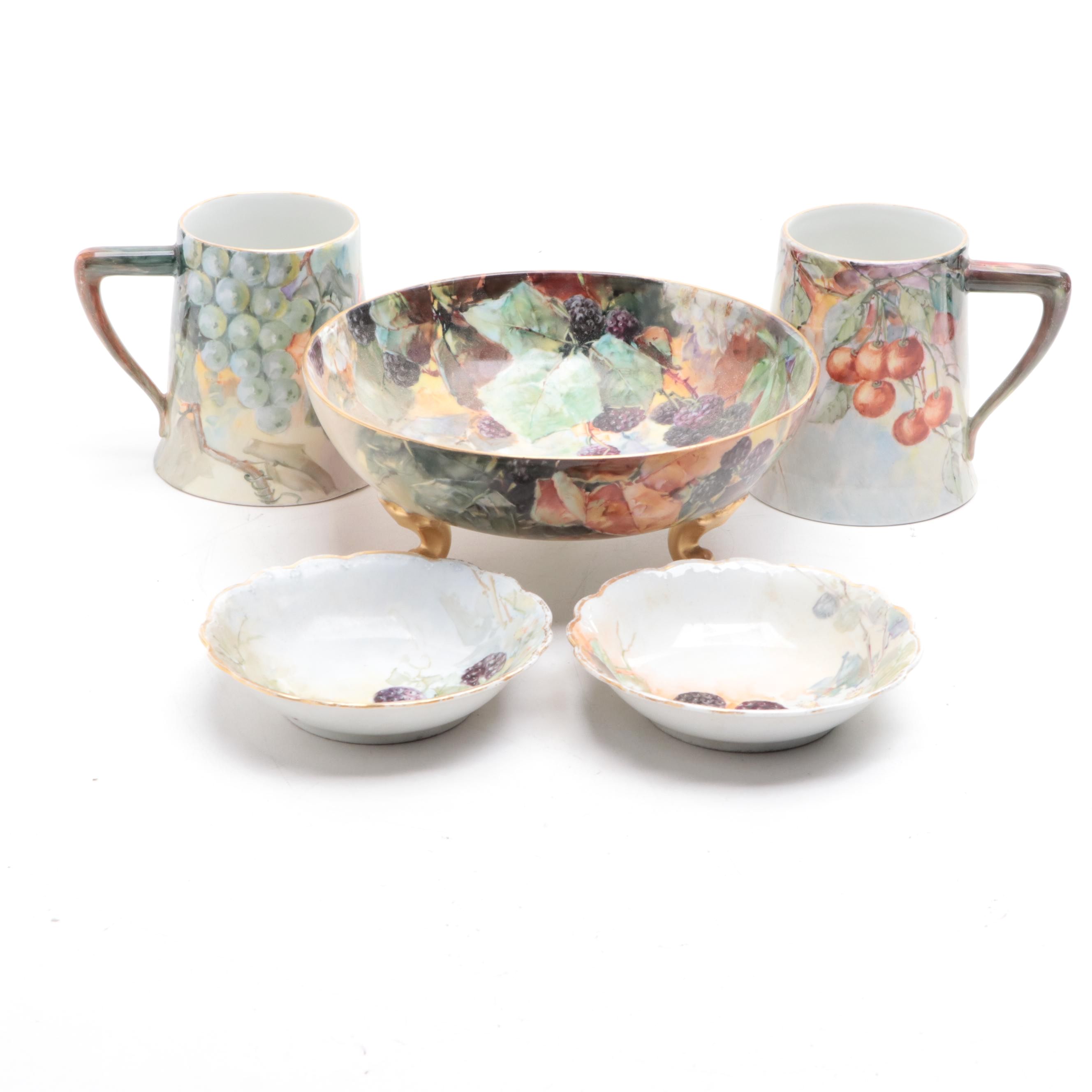 Limoges Porcelain Hand-Painted Porcelain Tankards and Bowls