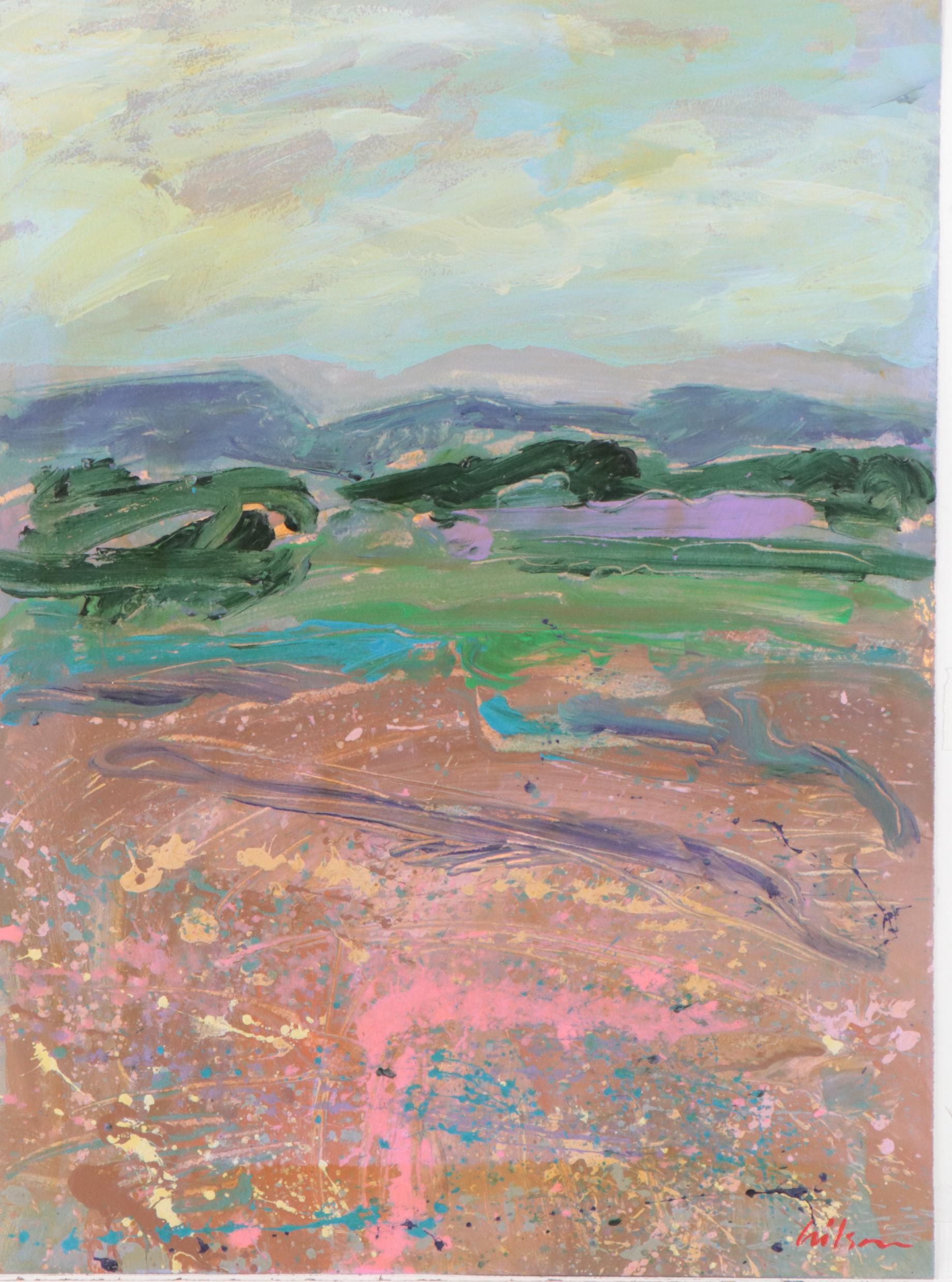 Harry Hilson Abstract Landscape Acrylic Painting, 1990