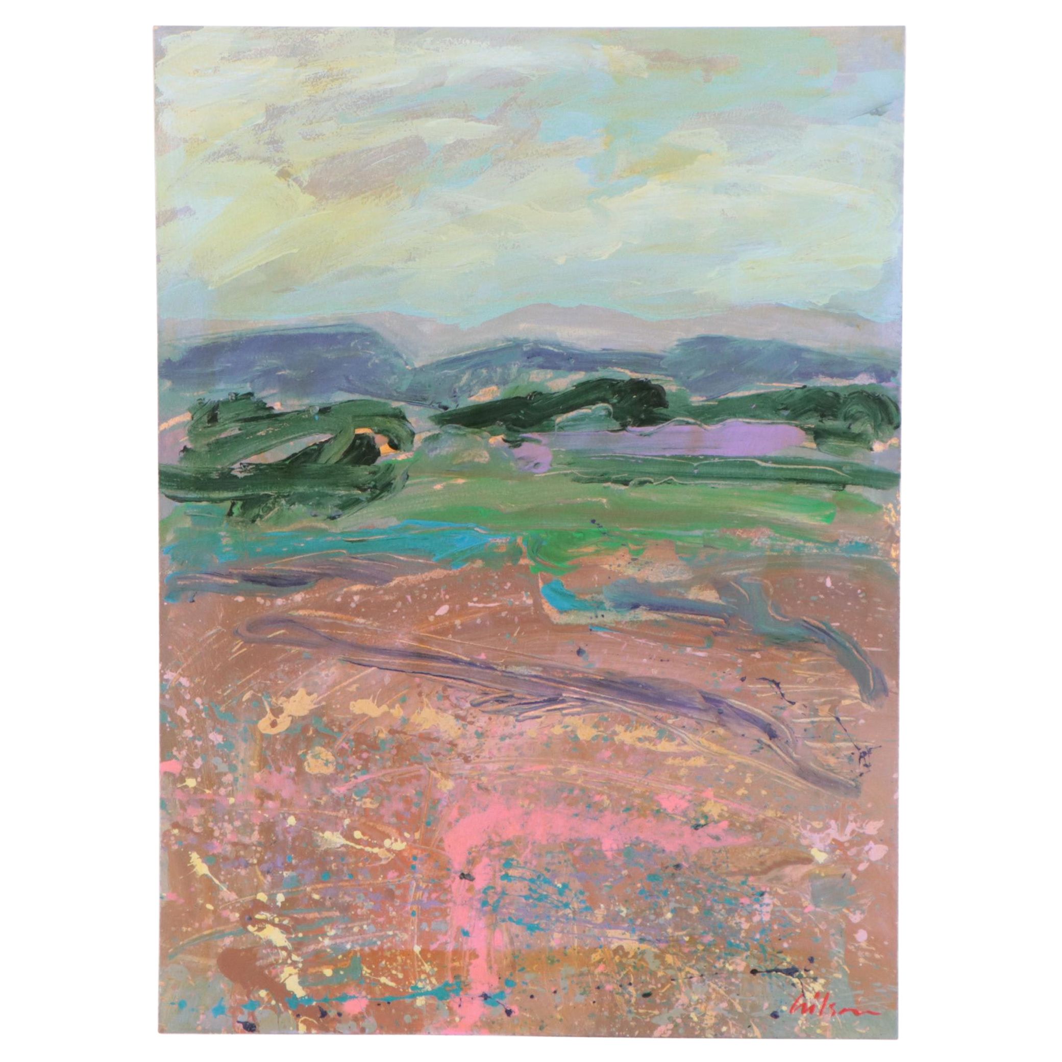 Harry Hilson Abstract Landscape Acrylic Painting, 1990