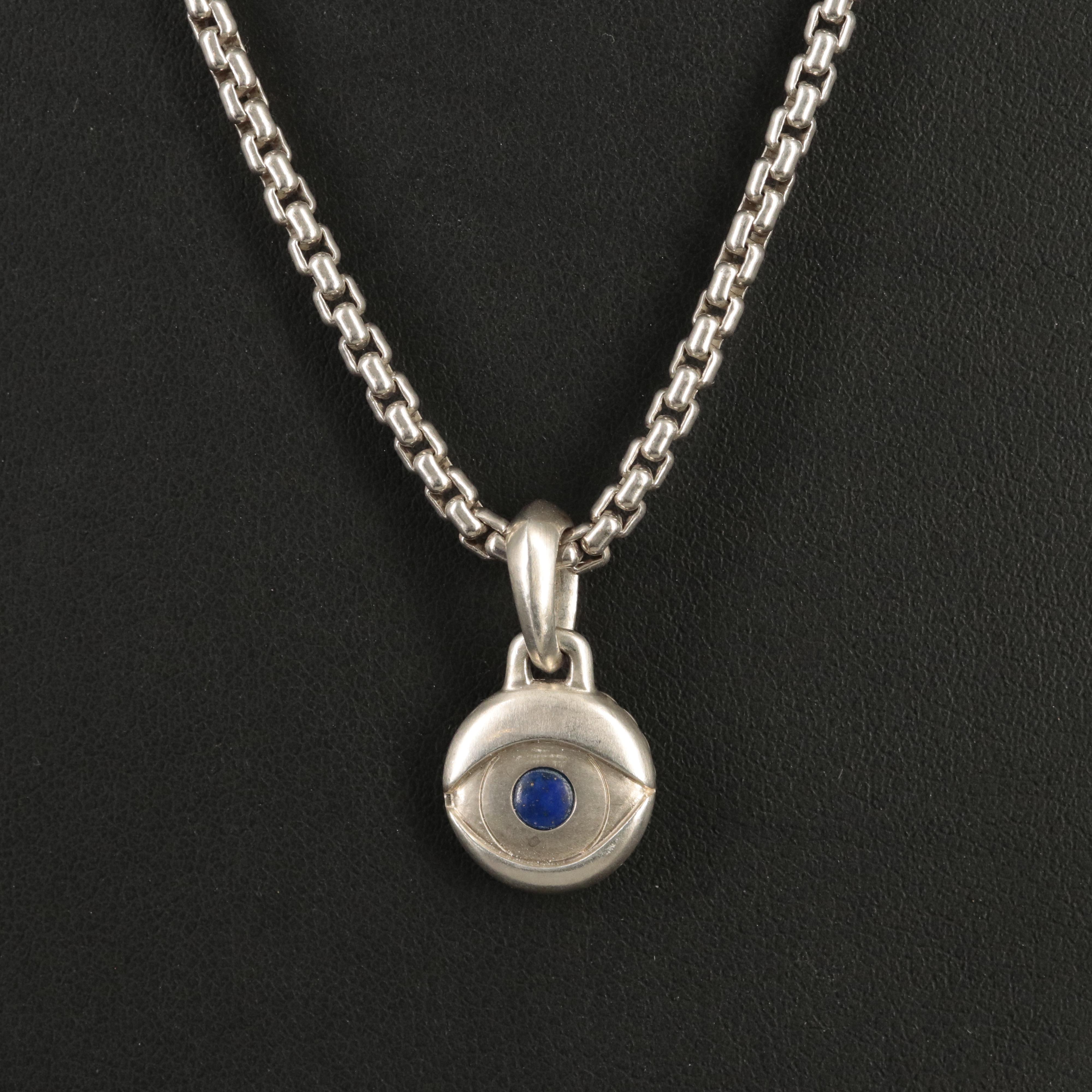 David Yurman Sterling Lapis Lazuli Evil Eye Pendant Necklace with 14K Accents