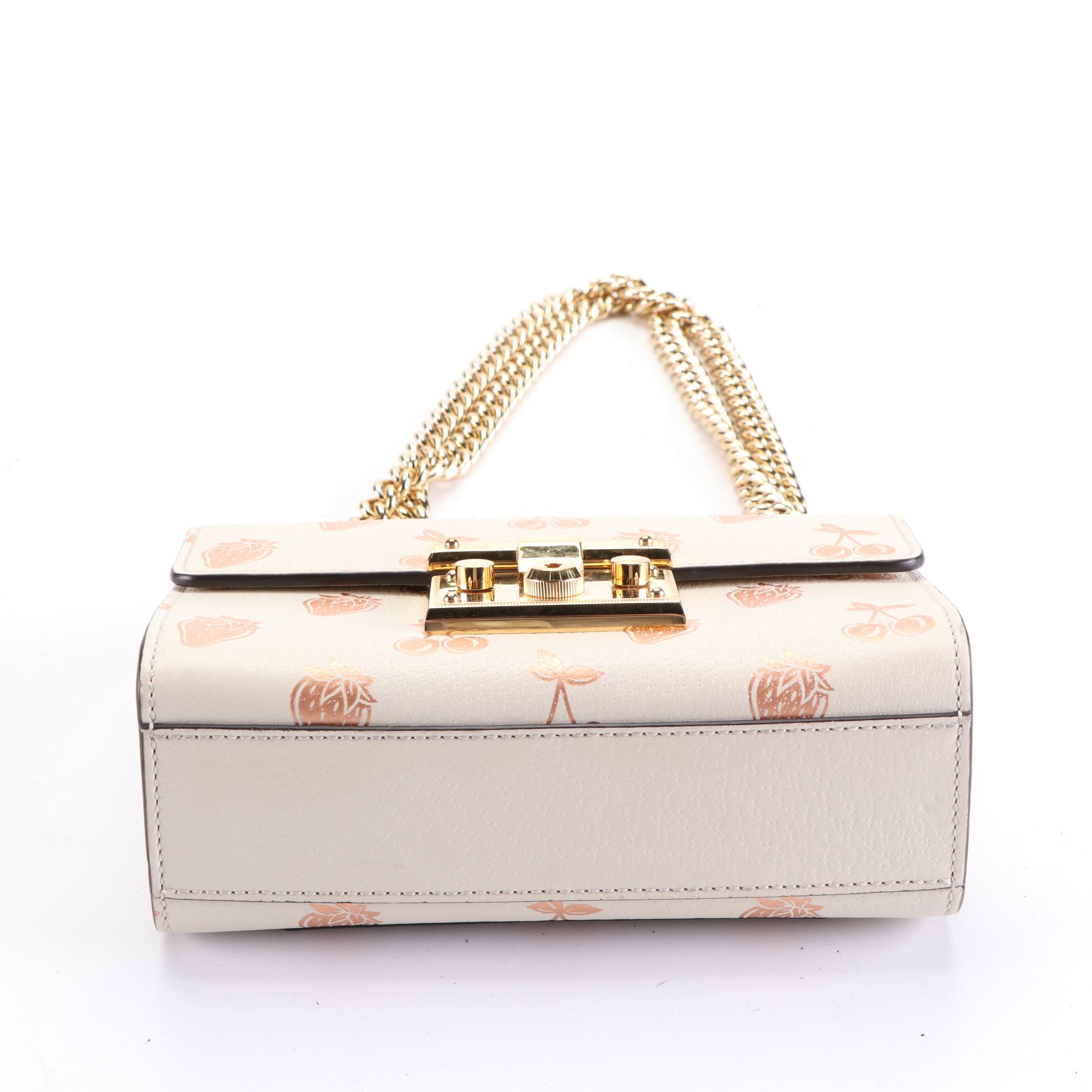 Gucci Padlock Small Shoulder Bag in Strawberry and Cherry Printed Cinghiale