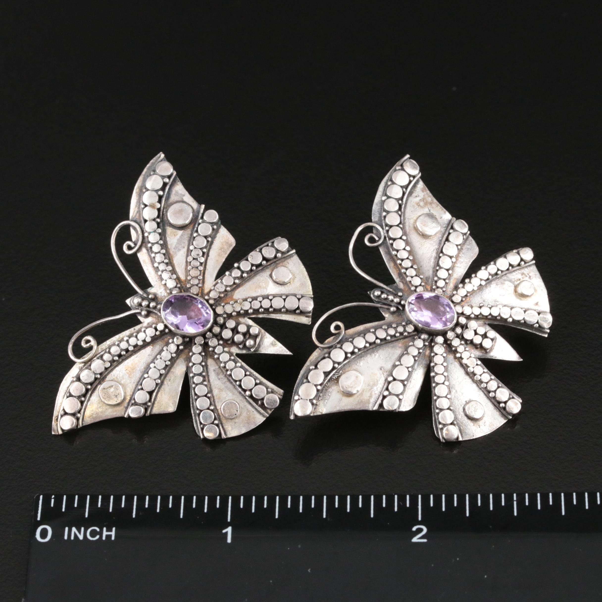 Sterling Amethyst Butterfly Earrings