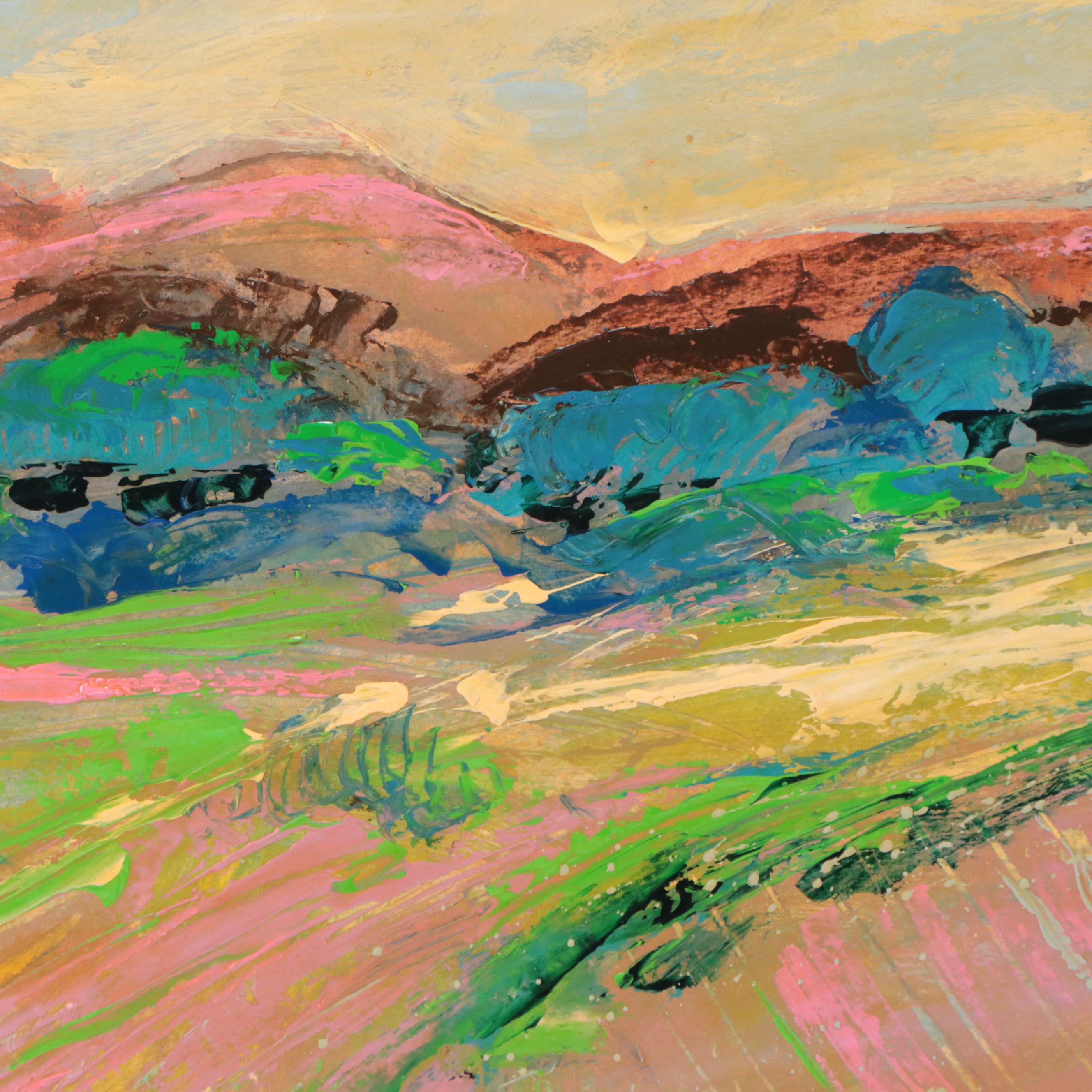 Harry Hilson Abstract Landscape Acrylic Painting, Circa 1980