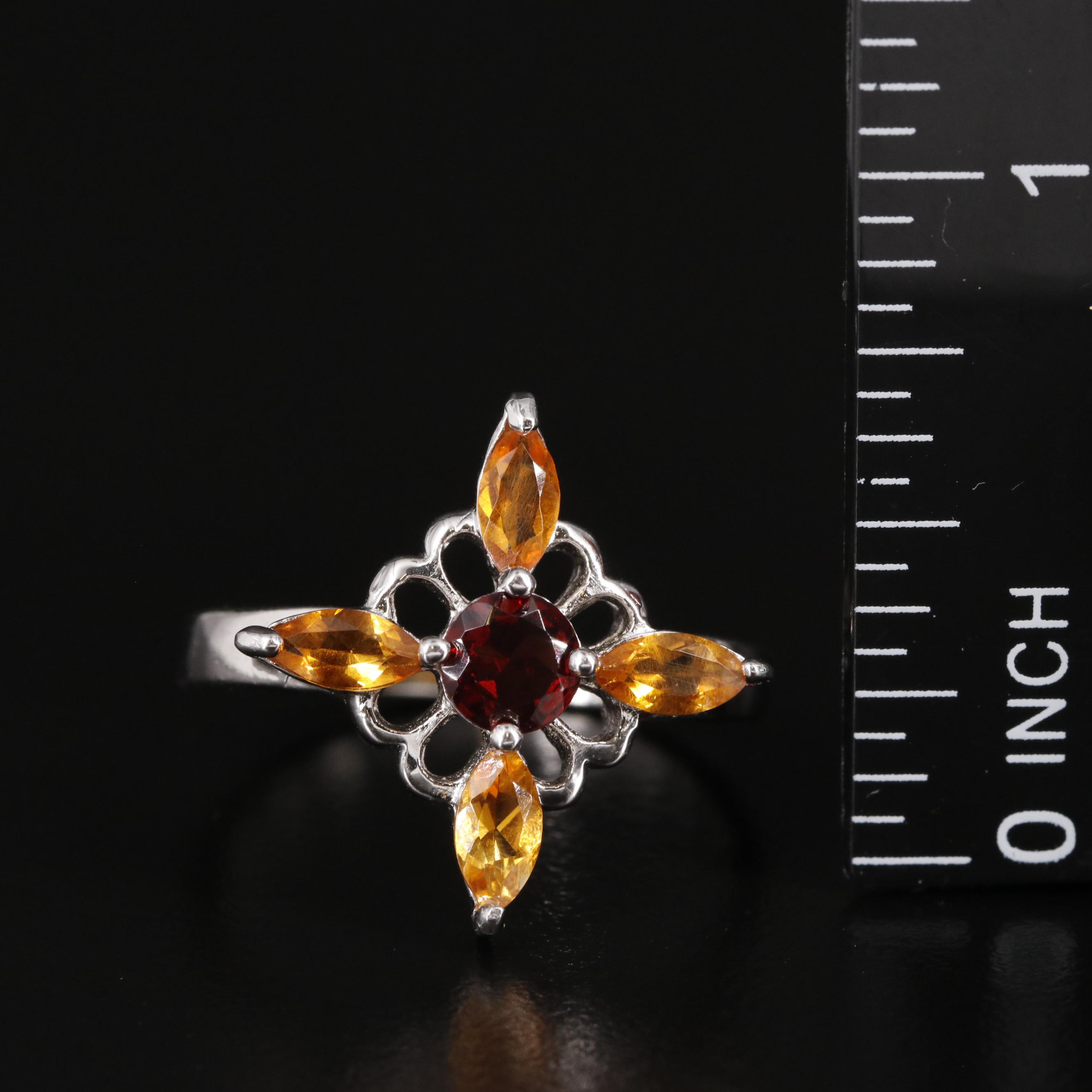 Sterling Garnet and Citrine Ring