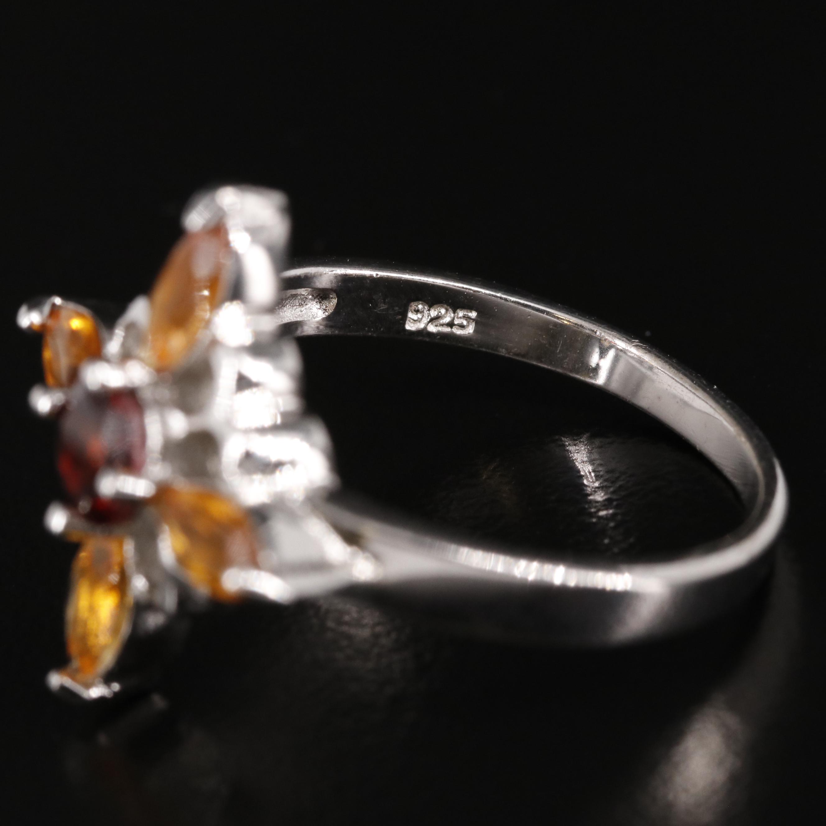 Sterling Garnet and Citrine Ring