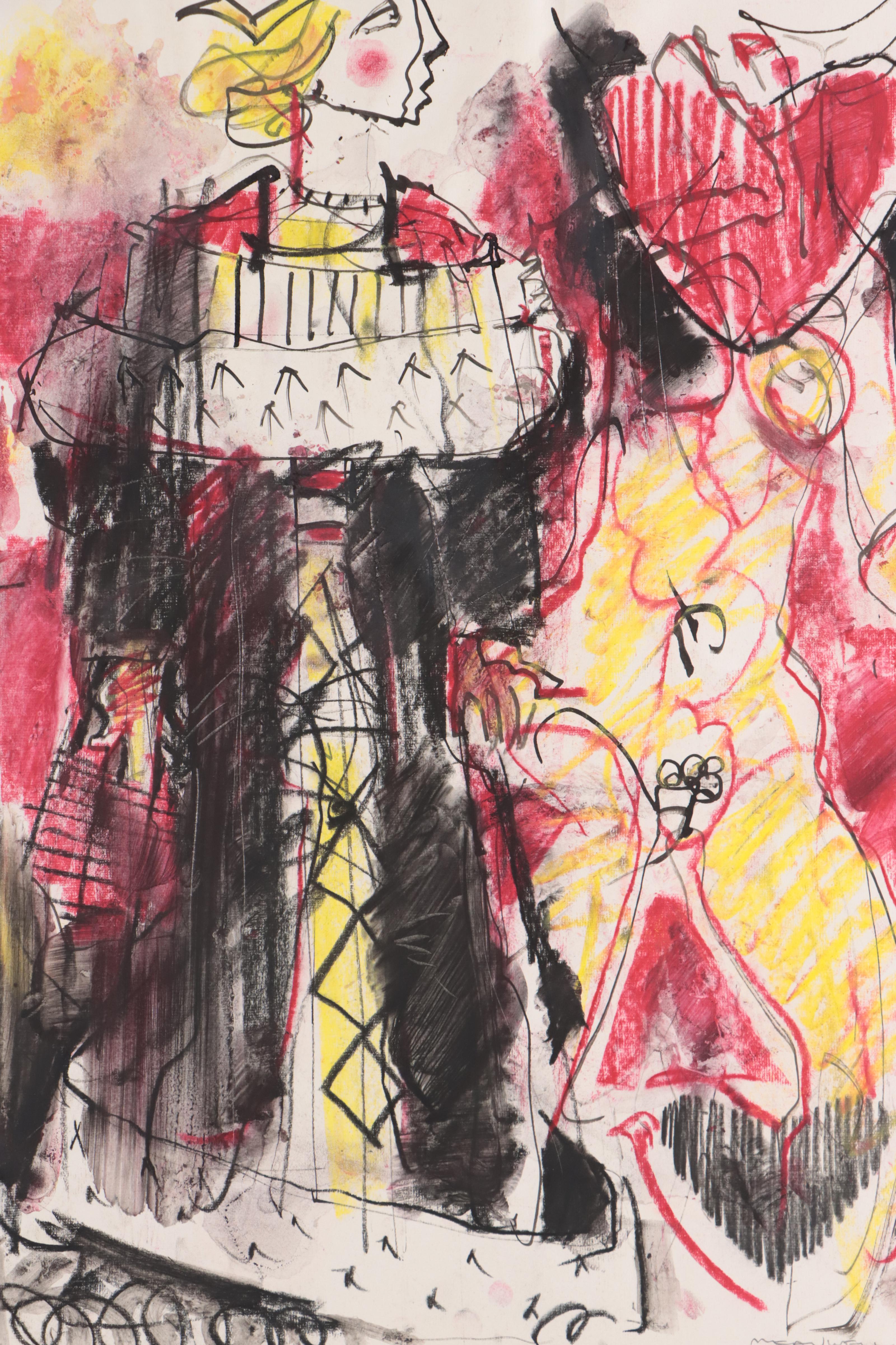 Jack Meanwell Expressionist Style Oil Pastel Drawing, 1982