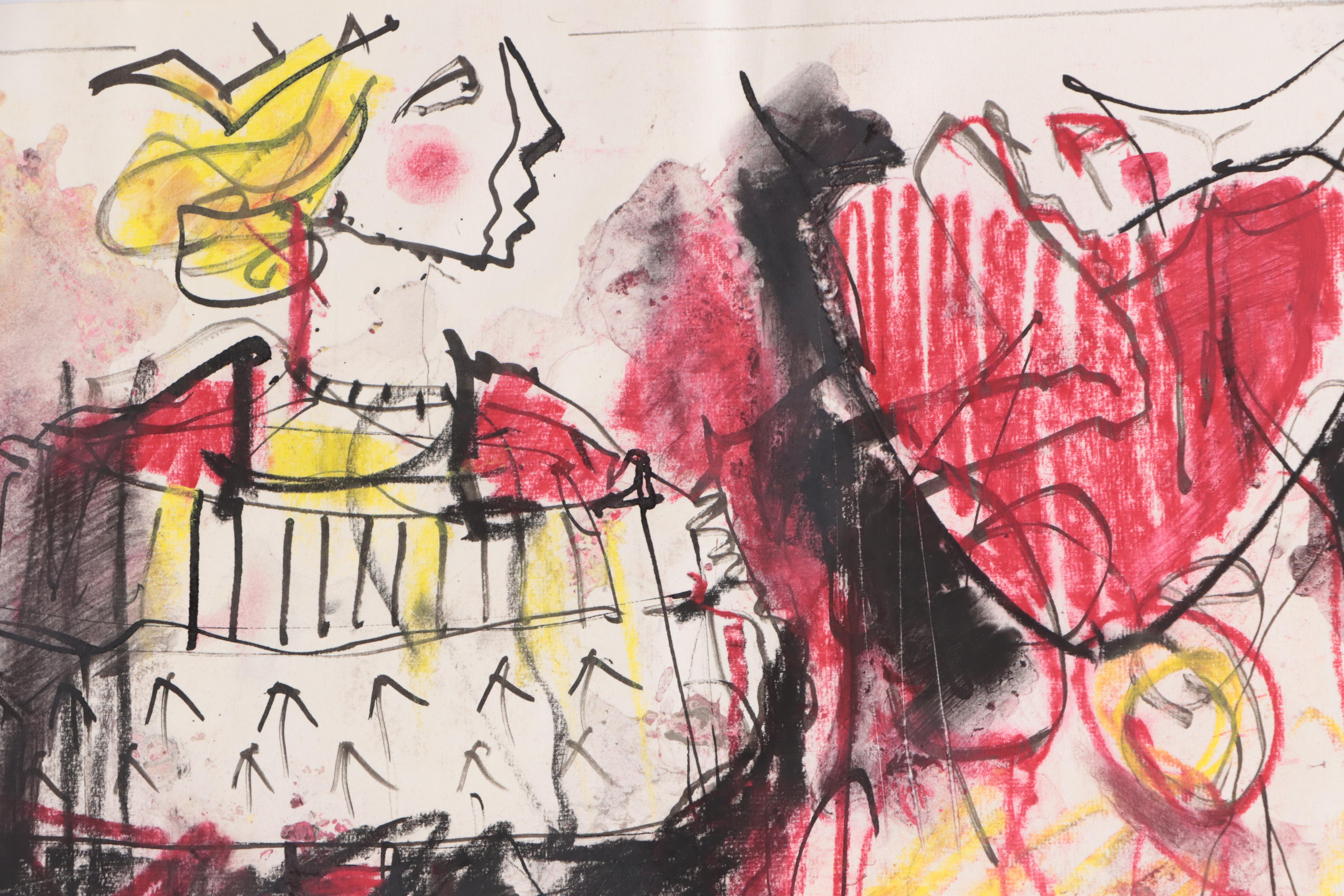 Jack Meanwell Expressionist Style Oil Pastel Drawing, 1982