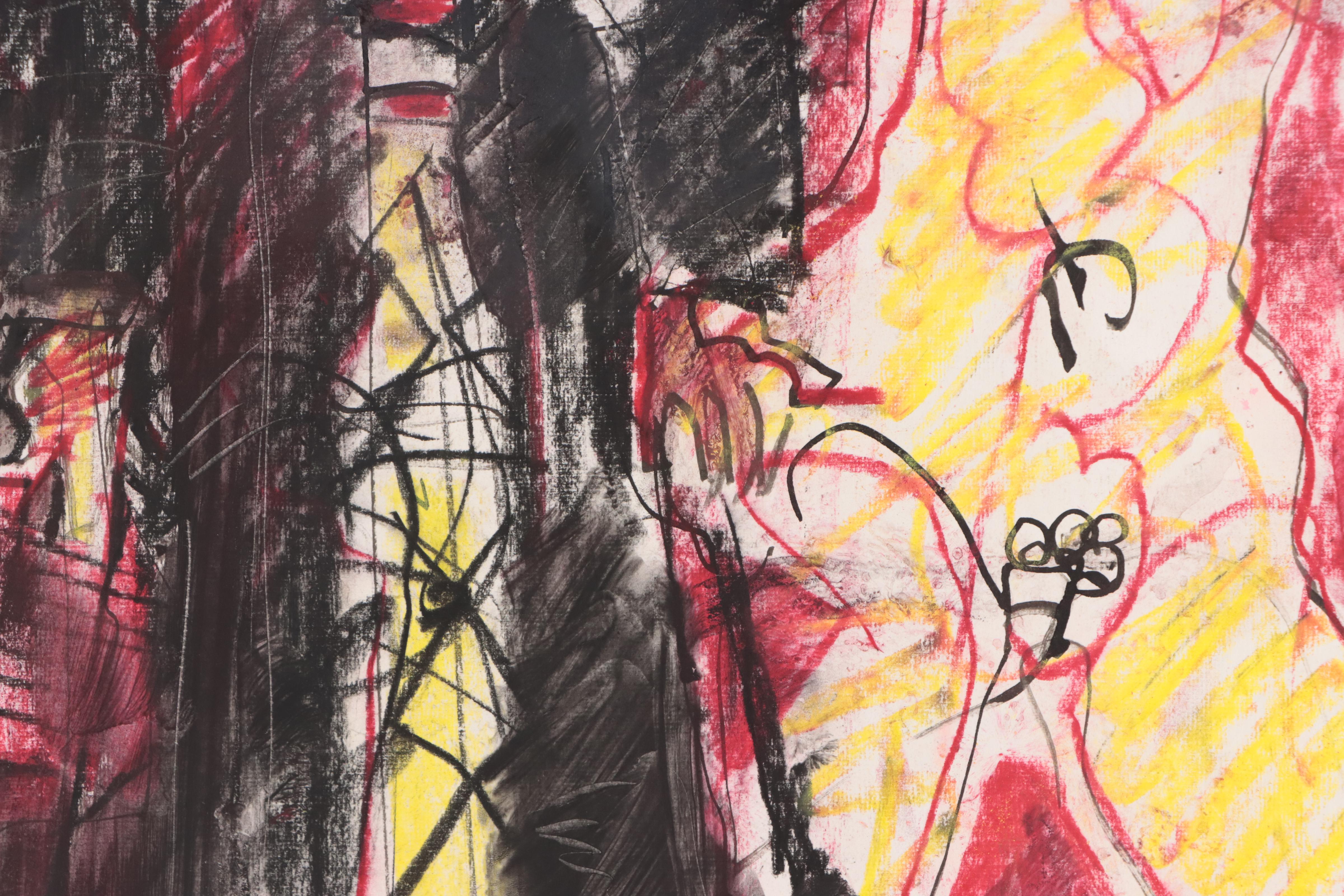 Jack Meanwell Expressionist Style Oil Pastel Drawing, 1982