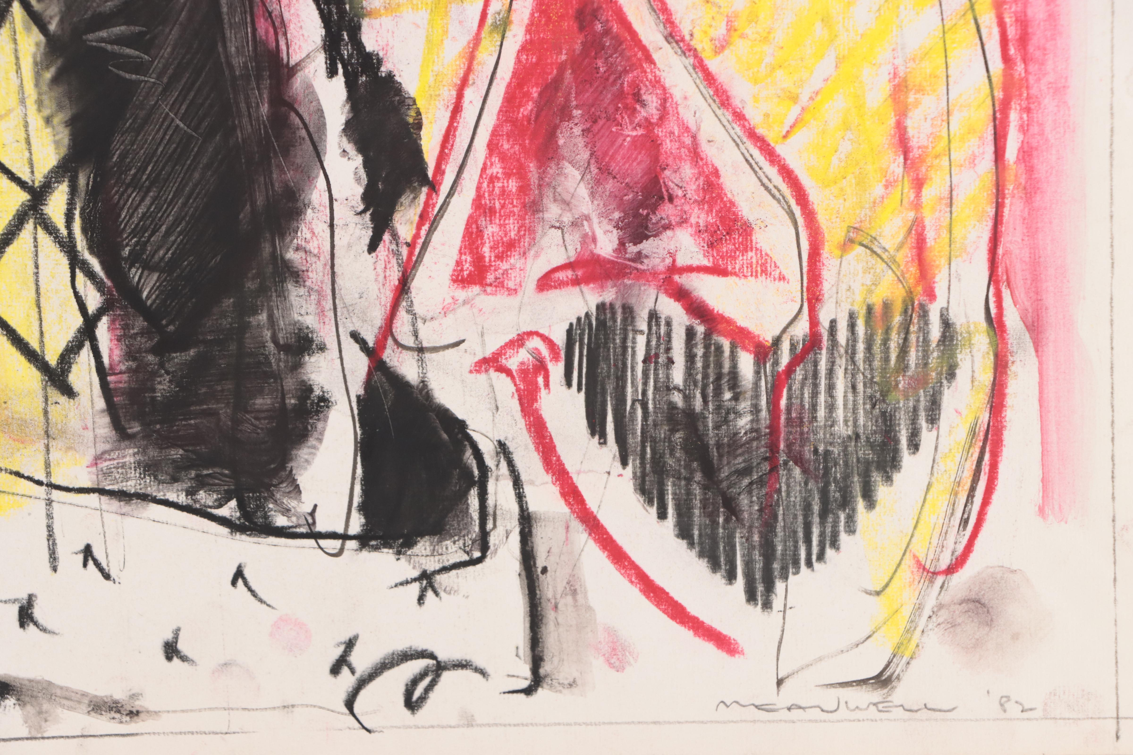 Jack Meanwell Expressionist Style Oil Pastel Drawing, 1982