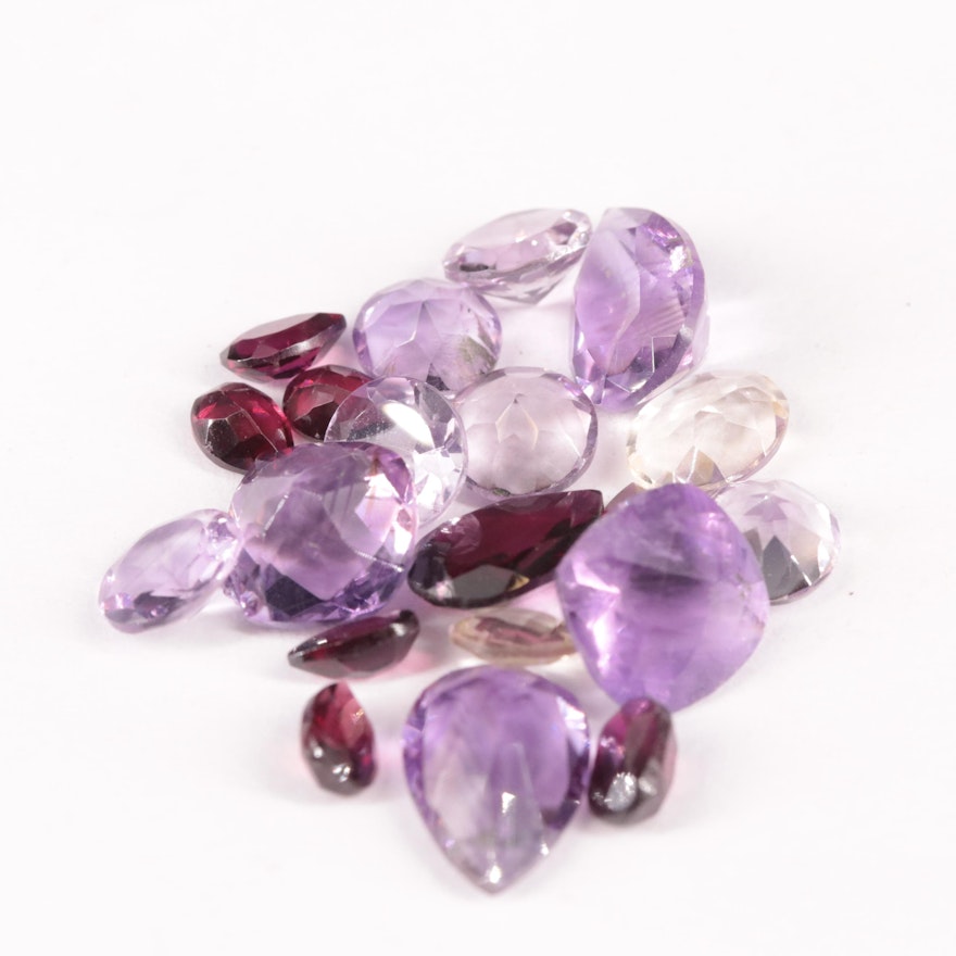 Loose 25.80 CTW Gemstone Lot Featuring Amethyst, Citrine and Rhodolite Garnet