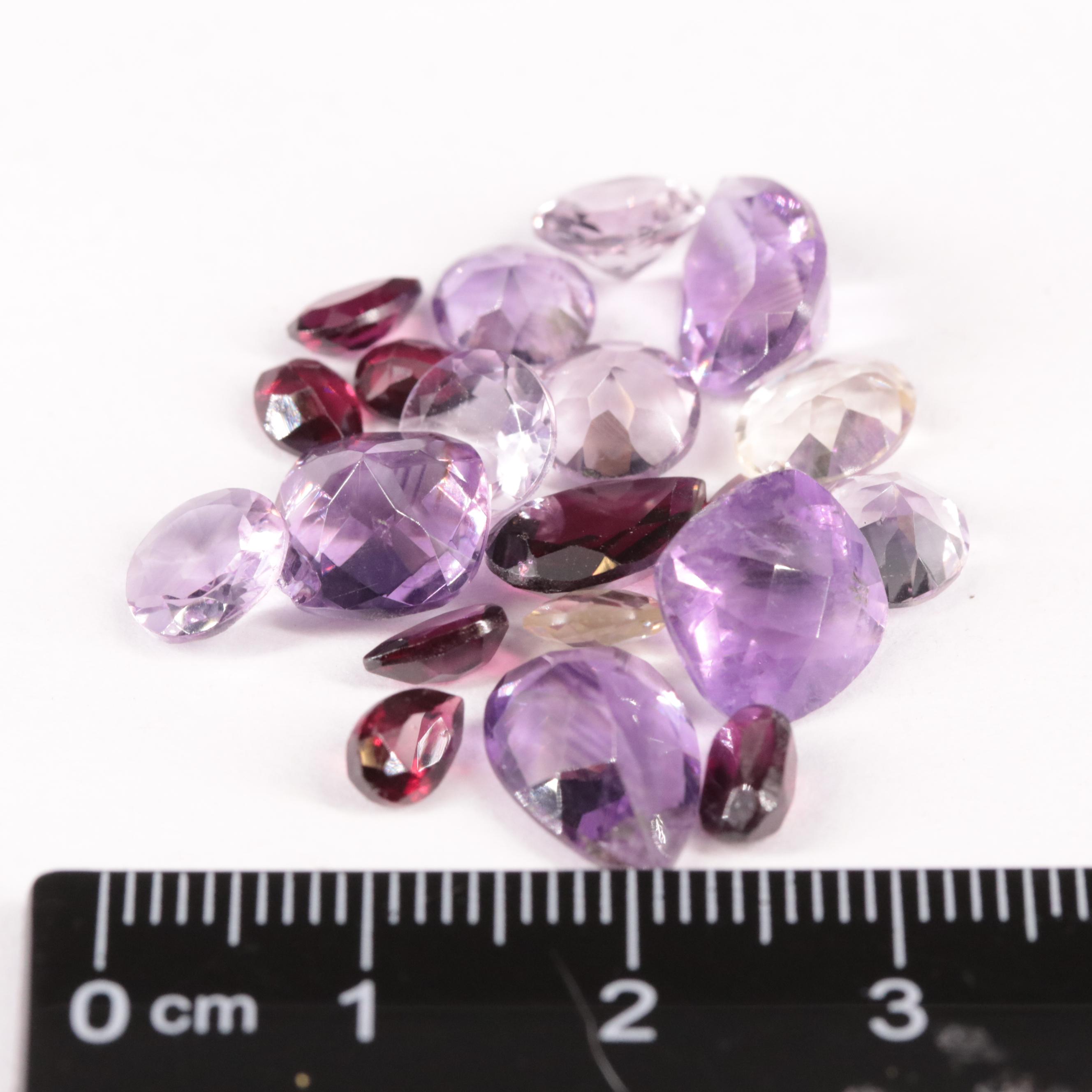 Loose 25.80 CTW Gemstone Lot Featuring Amethyst, Citrine and Rhodolite Garnet